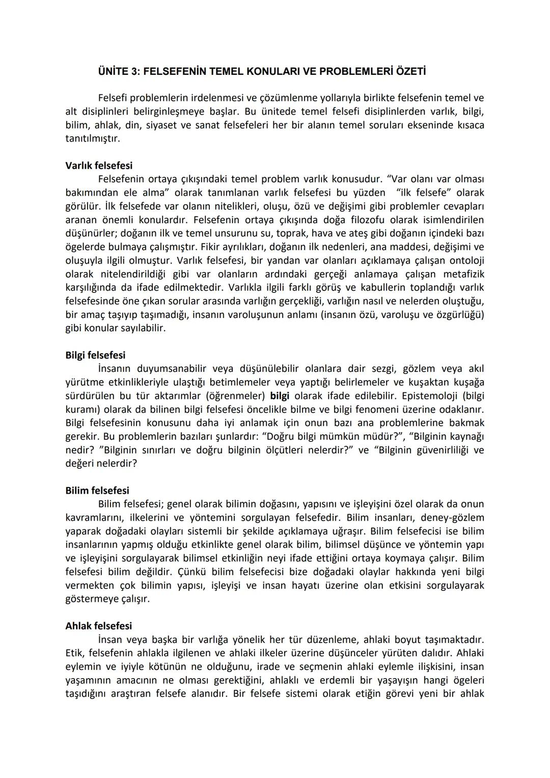 Felsefenin temel konuları ve problemleri