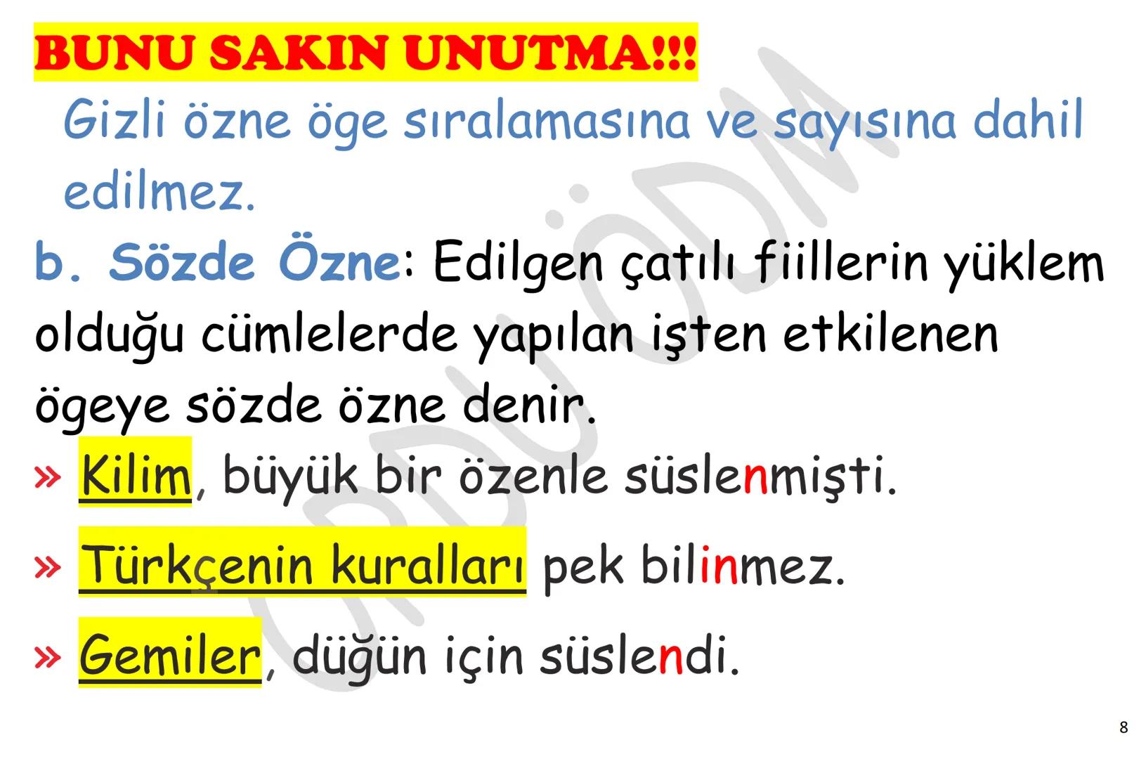 # YKS-TÜRKÇE
# CÜMLENİN
# ÖGELERİ
ORDU
ÖDM # Çocuklar sorunlarını öğretmene anlattı.
Özne(kim) nesne(neyi) d.t.(kime) yüklem(yapılan iş