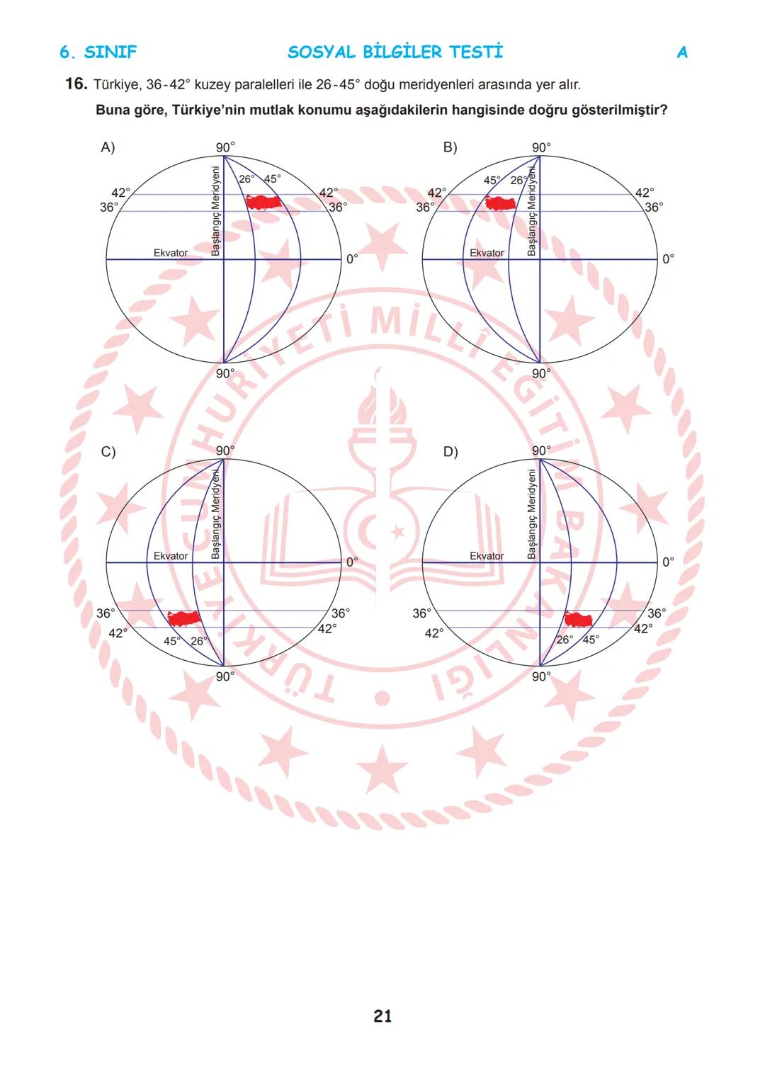 --- OCR Start ---
LAI EGIT
MITETI MILL
T.C.
*
MİLLÎ EĞİTİM BAKANLIĞI
ÖLÇME, DEĞERLENDİRME VE SINAV
HİZMETLERİ GENEL MÜDÜRLÜĞÜ
İLKÖĞRETİM VE