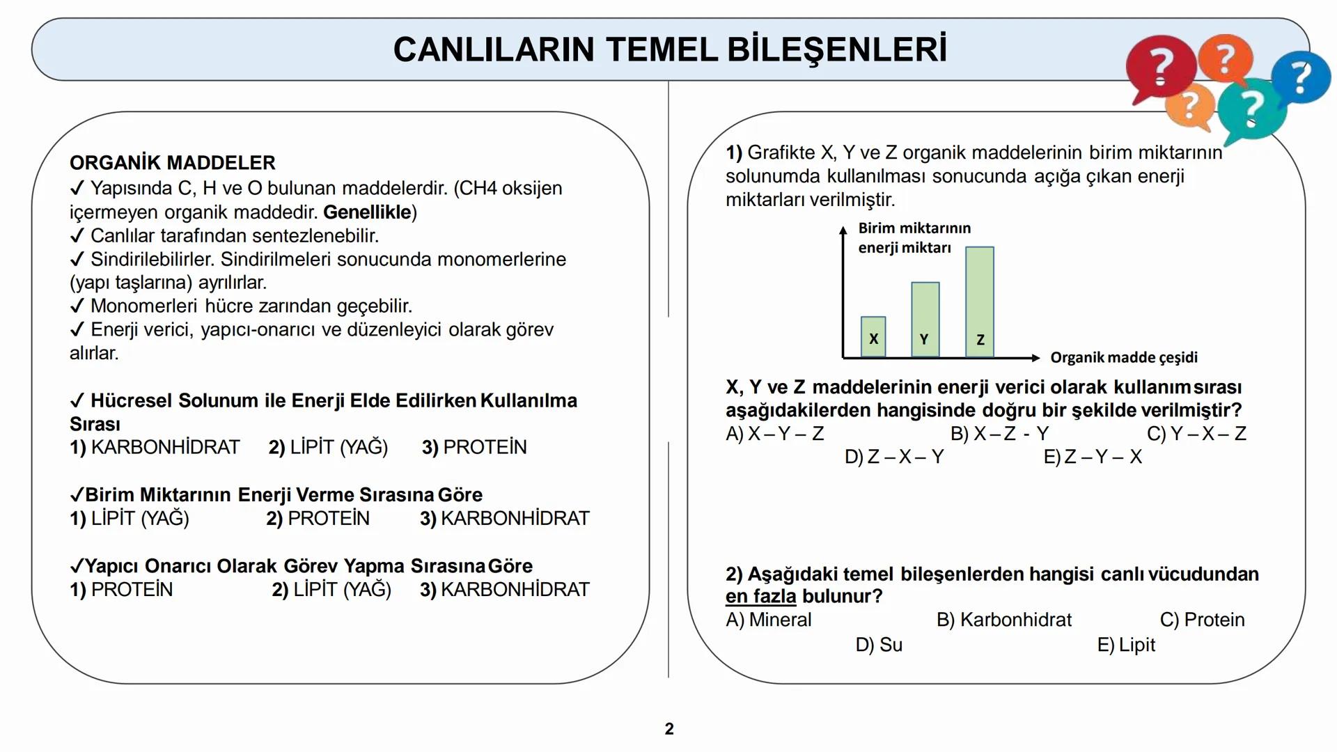 # YAŞAM BİLİMİ BİYOLOJİ
# CANLILARIN TEMEL BİLEŞENLERİ
ORGANİK MADDELER - KARBONHİDRATLAR # CANLILARIN TEMEL BİLEŞENLERİ
??
?
??
# ORGANİ