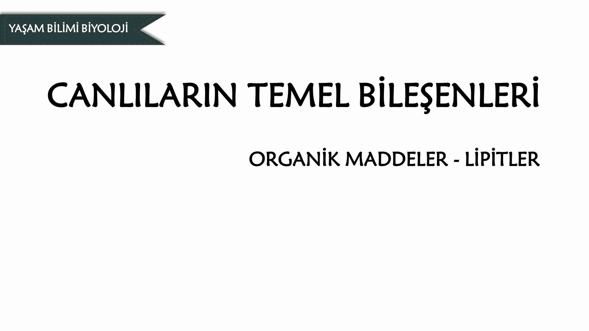 # YAŞAM BİLİMİ Biyoloji
# CANLILARIN TEMEL BİLEŞENLERİ
ORGANİK MADDELER - LİPİTLER ## CANLILARIN TEMEL BİLEŞENLERİ - LİPİTLER
2) LİPİTLER