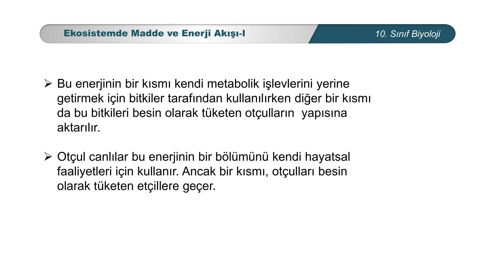 *
*
ETI MILLI EĞİ
CUMHURİYET
TIM BAKANLIGI
BİYOLOJİ
10. SINIF
Ekosistem Ekolojisi ve Güncel Çevre Sorunları
Ekosistemde Madde ve Enerji Akış