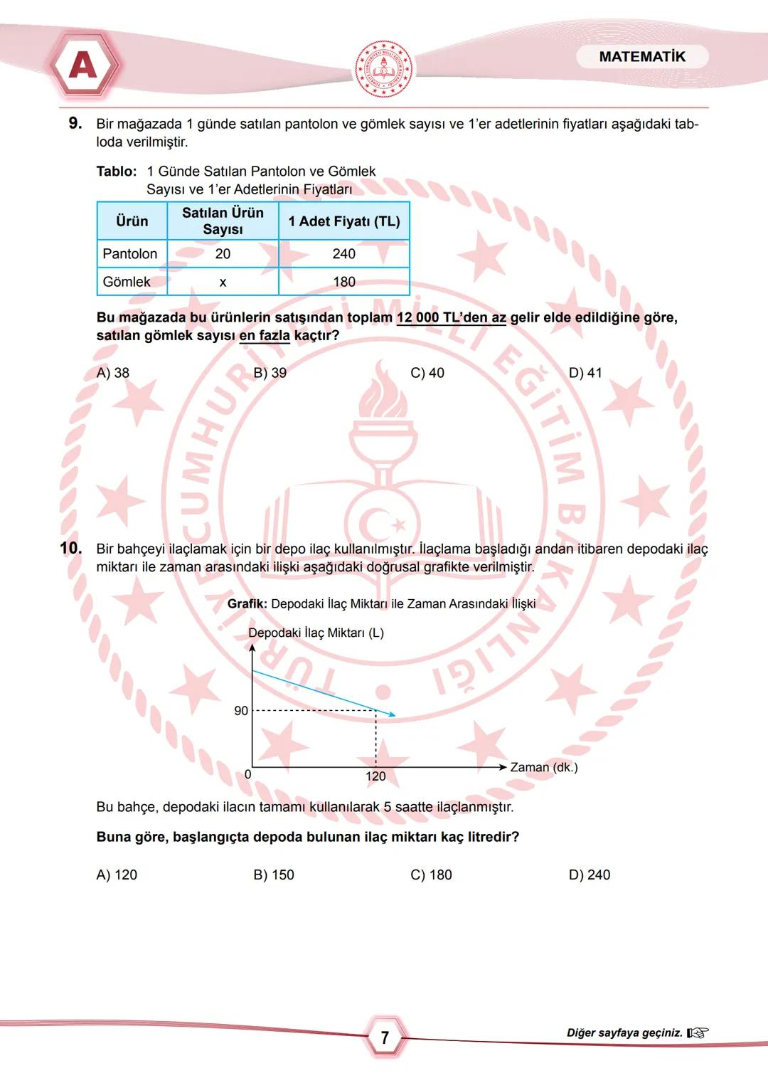 2024 SAYISAL BÖLÜM
*
T.C.
MİLLÎ EĞİTİM BAKANLIĞI
ÖLÇME, DEĞERLENDİRME VE SINAV HİZMETLERİ GENEL MÜDÜRLÜĞÜ
SINAVLA ÖĞRENCİ ALACAK ORTAÖĞRETİ