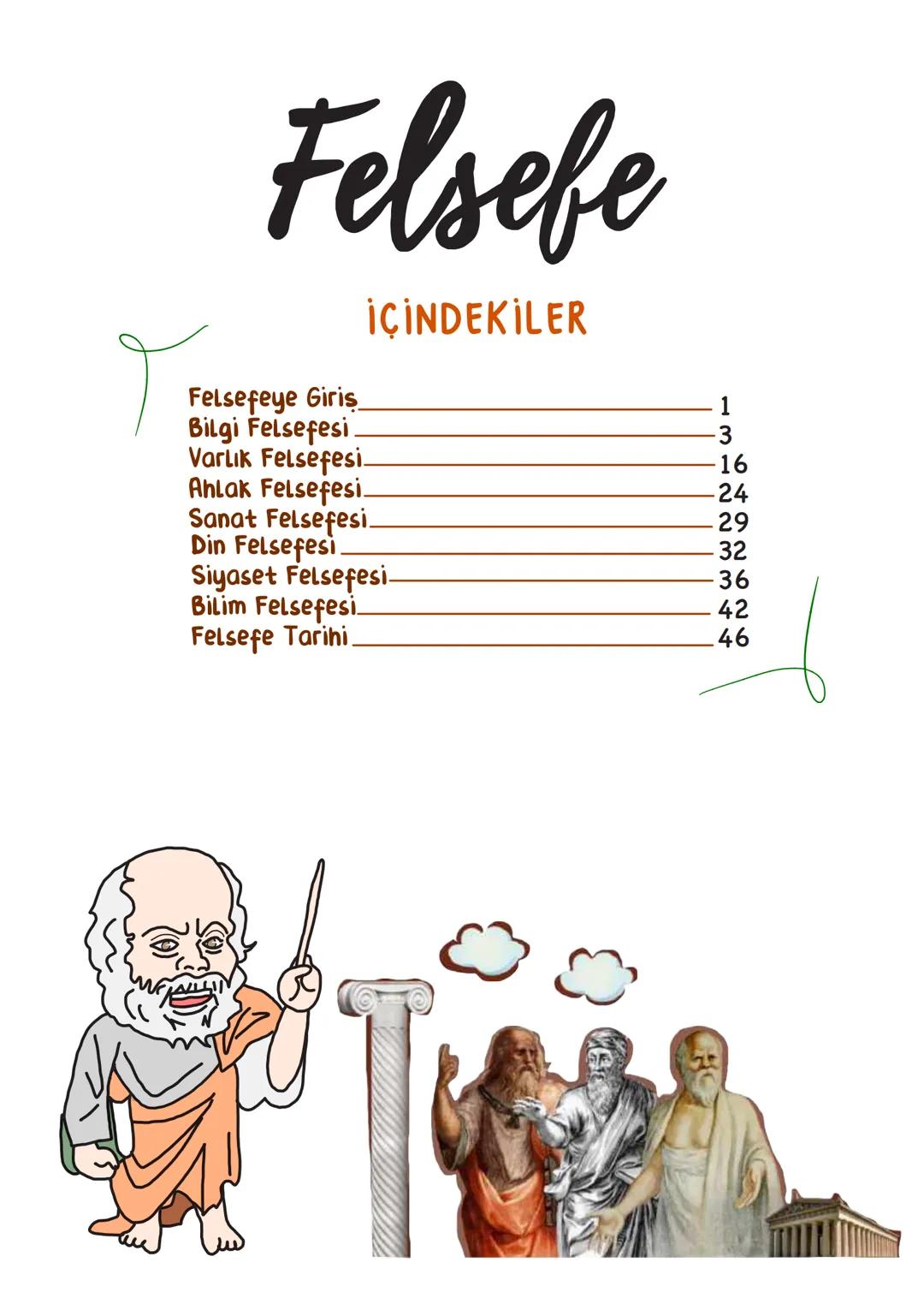 --- OCR Start ---
Felsefe
İÇİNDEKİLER
Felsefeye Giris
1
Bilgi Felsefesi
3
Varlık Felsefesi
16
Ahlak Felsefesi
24
Sanat Felsefesi
29
Din Fels