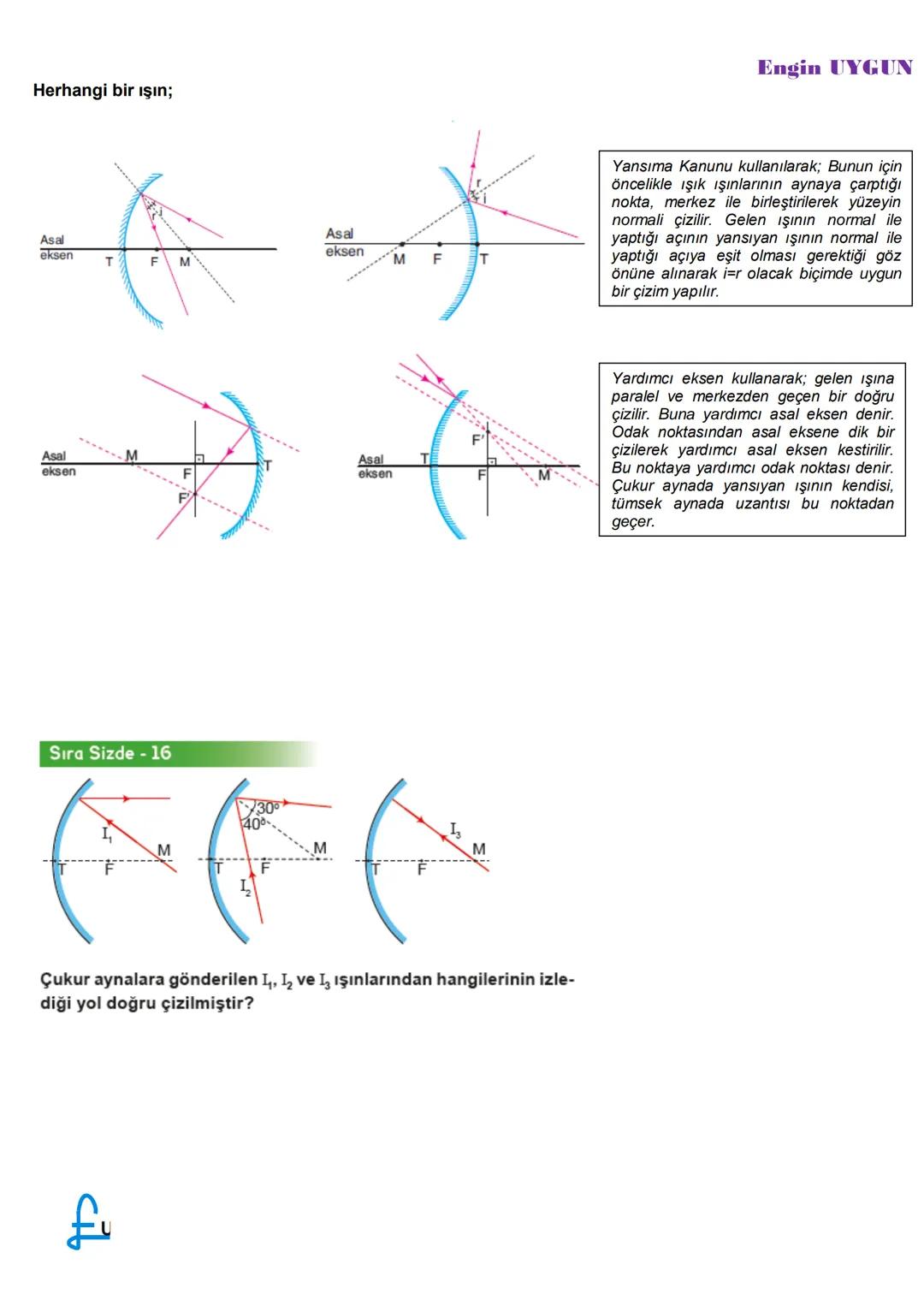 --- OCR Start ---
Asal
eksen
KÜRESEL AYNALAR
Engin UYGUN
Yansıtıcı yüzeyi küre şeklinde olan aynalara küresel ayna denir.
Kazanımlar:
✓ Odak