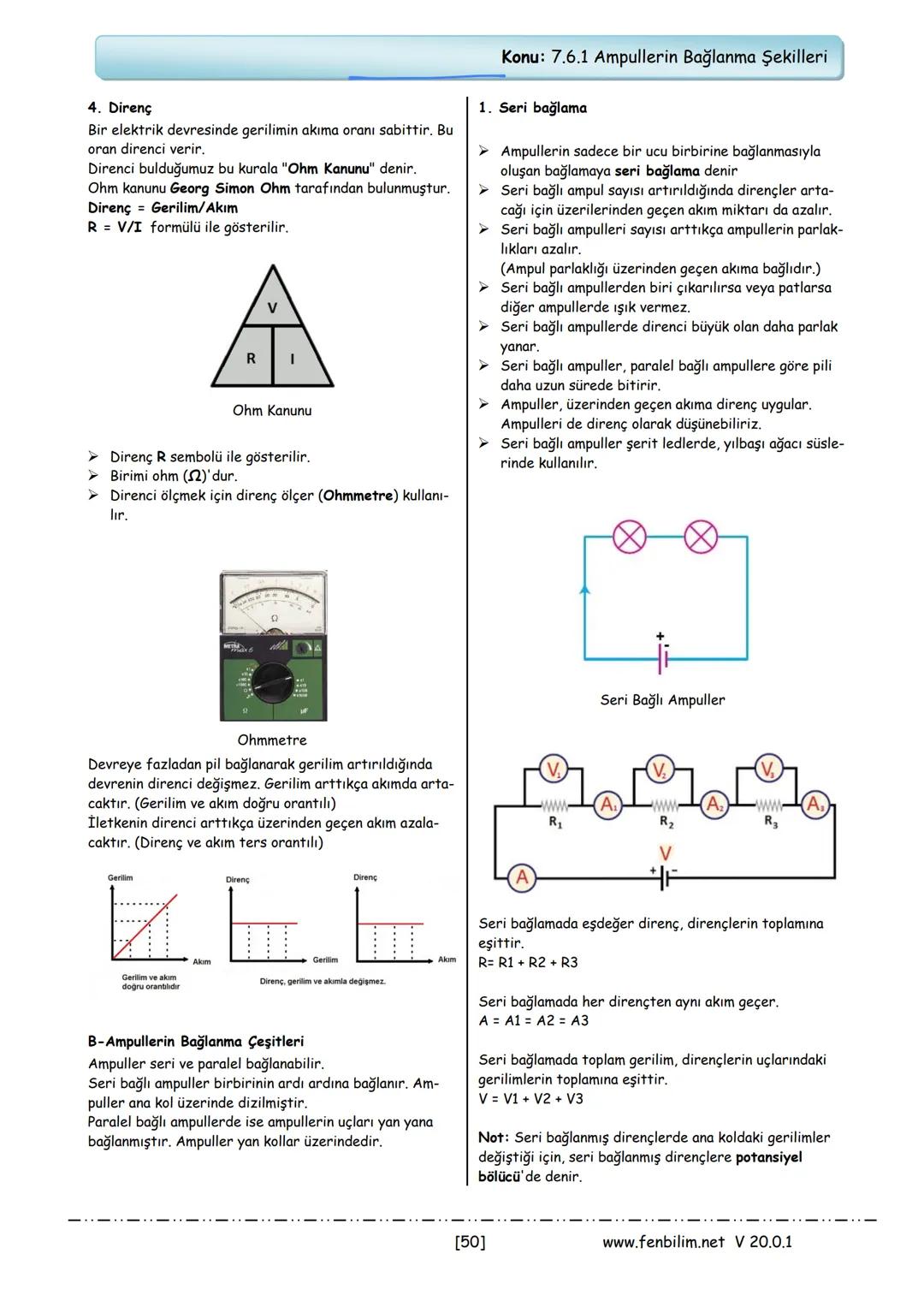 7.Ünite: Elektrik Devreleri
Konu: 7.6.1 Ampullerin Bağlanma Şekilleri
A- Elektrik Akımı Nedir
Elektrik yüklerinin iletken maddeler üzerinden