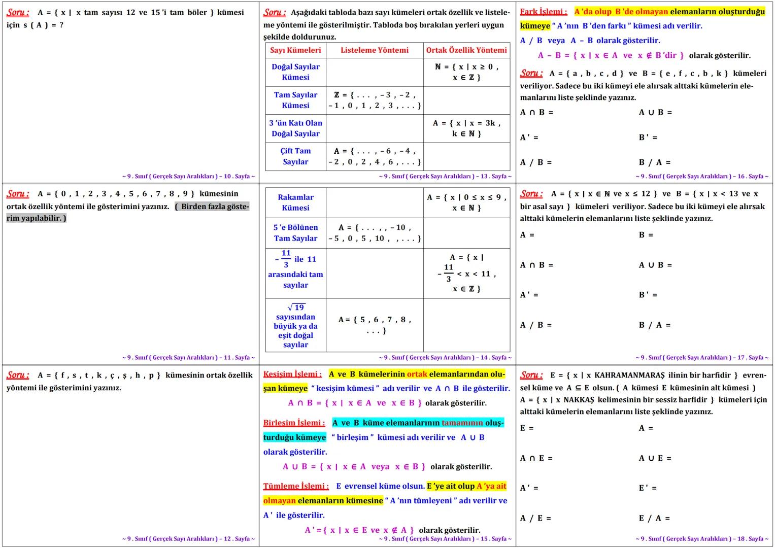 --- OCR Start ---
Gerçek Sayı Aralıklarının Gösteriminde ve Aralıklarla İlgili
İşlemlerde Küme Sembol ve İşlemleri
Matematiksel sembollerin