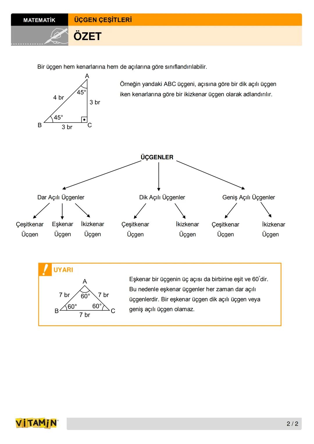 MATEMATİK
ÜÇGEN ÇEŞİTLERİ
ÖZET
Üçgen Çeşitleri
Açılarına Göre Üçgenler
Üçgenleri açılarına göre üçe ayırabiliriz.
- Dar Açılı Üçgen: Üç açıs