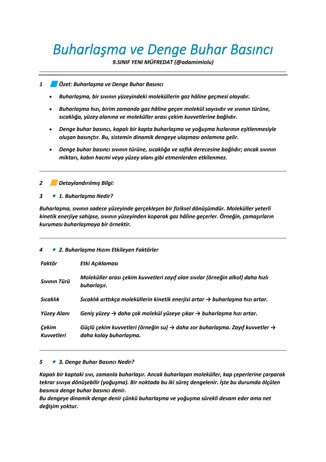 🍵9.SINIF;Buharlaşma ve Denge Buhar Basıncı (YENI MÜFREDAT)