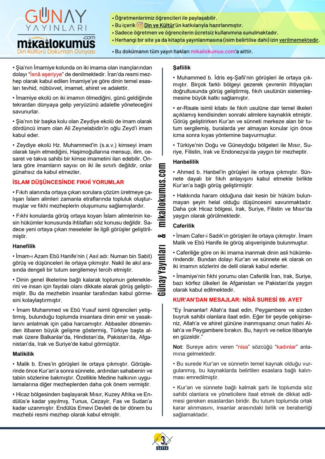 # 10
SINIF
GUNAY
YAYINLARI
.com
mikailokumus
Din Kültürü Doküman Dünyası
İSLAM DÜŞÜNCESİNDE İTİKADİ, SİYASİ VE FIKHİ YORUMLAR
5
ÜNİTE
DİNİ Y