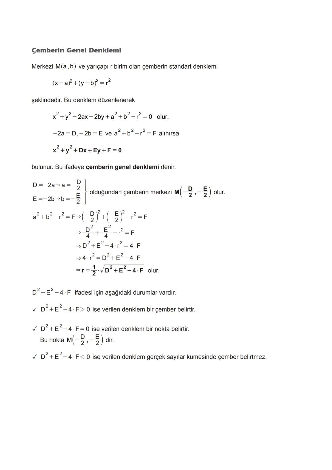 ÇEMBERİN ANALİTİK İNCELENMESİ
Çember Denklemi
Merkezi ve Yarıçapı Verilen Çemberin Denklemi
Analitik düzlemde M(a, b) merkezli ve r yarıçapl