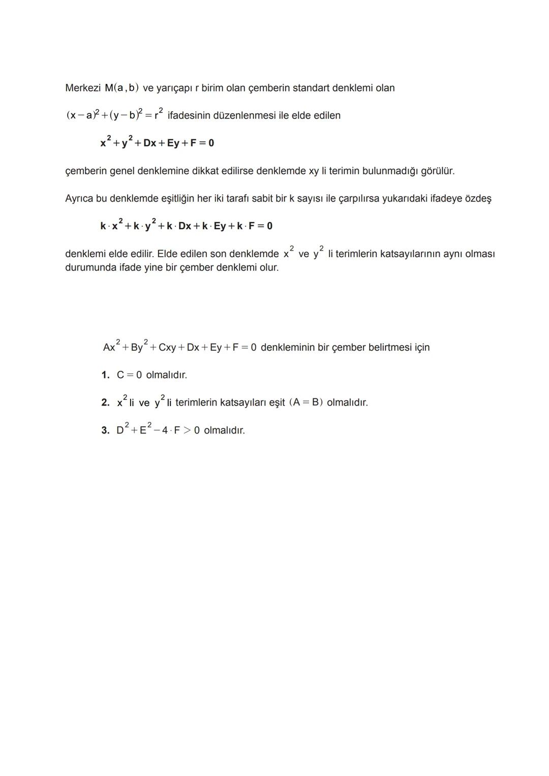 ÇEMBERİN ANALİTİK İNCELENMESİ
Çember Denklemi
Merkezi ve Yarıçapı Verilen Çemberin Denklemi
Analitik düzlemde M(a, b) merkezli ve r yarıçapl