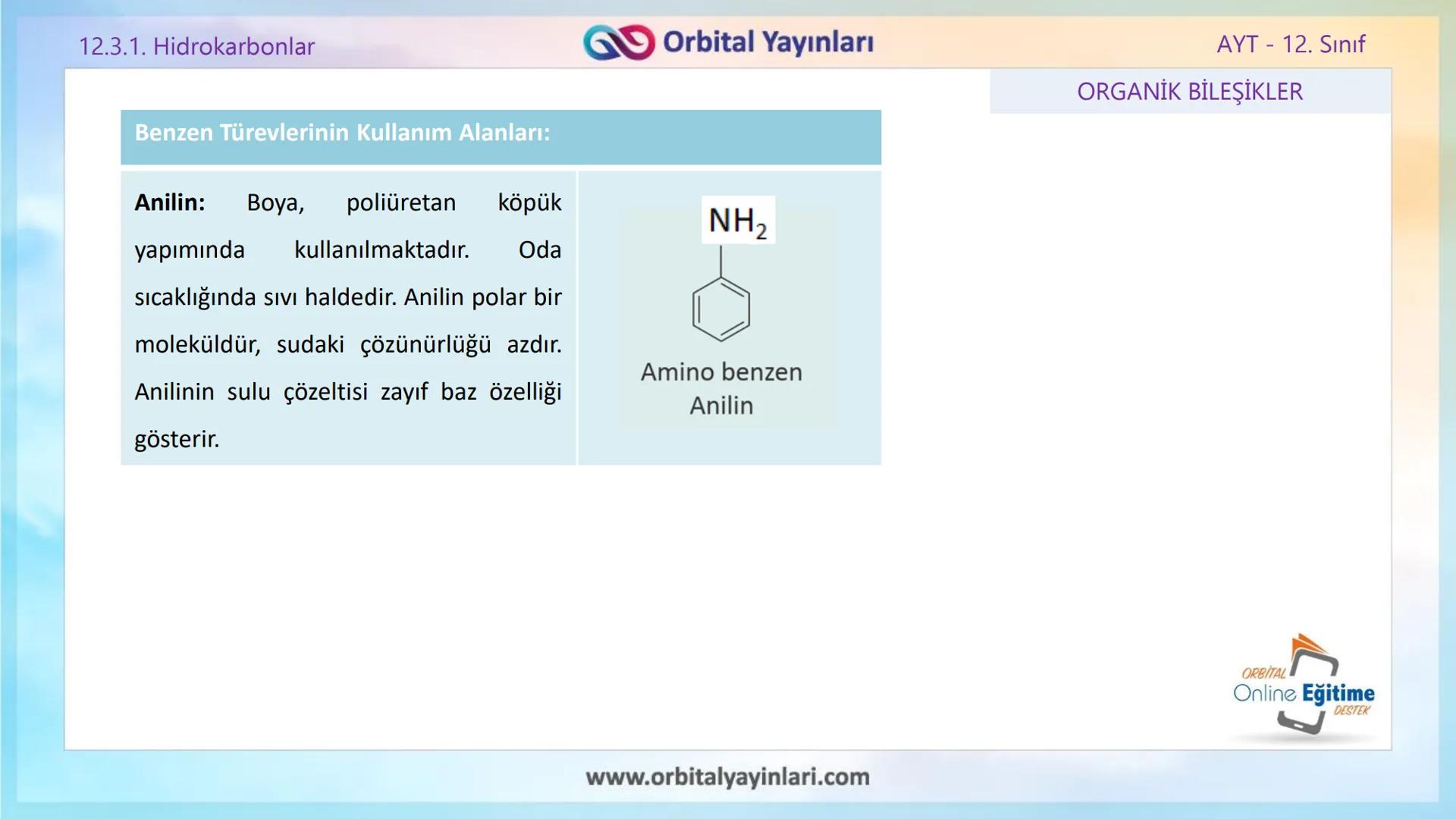 www.orbitalyayinlari.com
ORBITAL
Online Eğitime
DESTEK
2. ÜNİTE KONU ANLATIMI
ORGANİK BİLEŞİKLER
AROMATİK BİLEŞİKLER
AYT - 12.
Sınıf
Orb