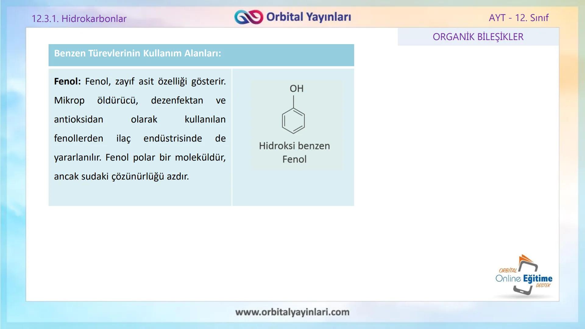 www.orbitalyayinlari.com
ORBITAL
Online Eğitime
DESTEK
2. ÜNİTE KONU ANLATIMI
ORGANİK BİLEŞİKLER
AROMATİK BİLEŞİKLER
AYT - 12.
Sınıf
Orb