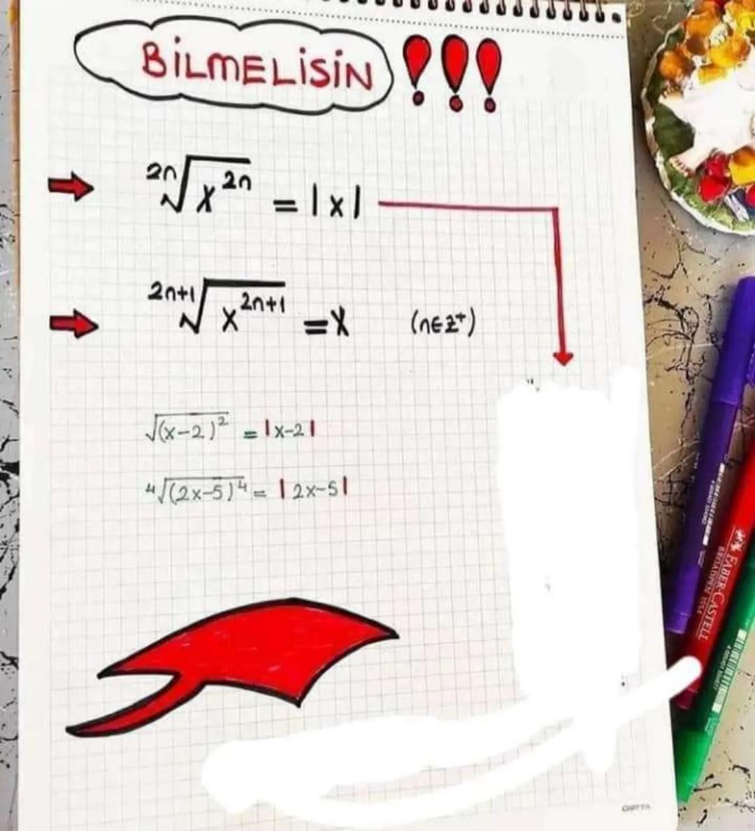 KÖKLÜ İFADELER
Kökün derecesi en küçük 2 dir ve yazılmaz.
n≥2 olmak üzere
√x → n. dereceden kök
√x → Karekök x { özel isimler
³√x → Küp kök