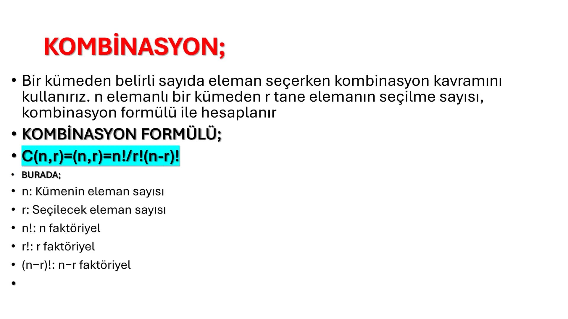 # MATEMATİK
YÜKSEK ALMAK İÇİN ÇALIŞ •
•
•
•
SAYMA VE OLASILIK;
TOPLAMA YÖNTEMİ;
Bir olayın birden fazla farklı sonucu varsa ve bu sonuçları