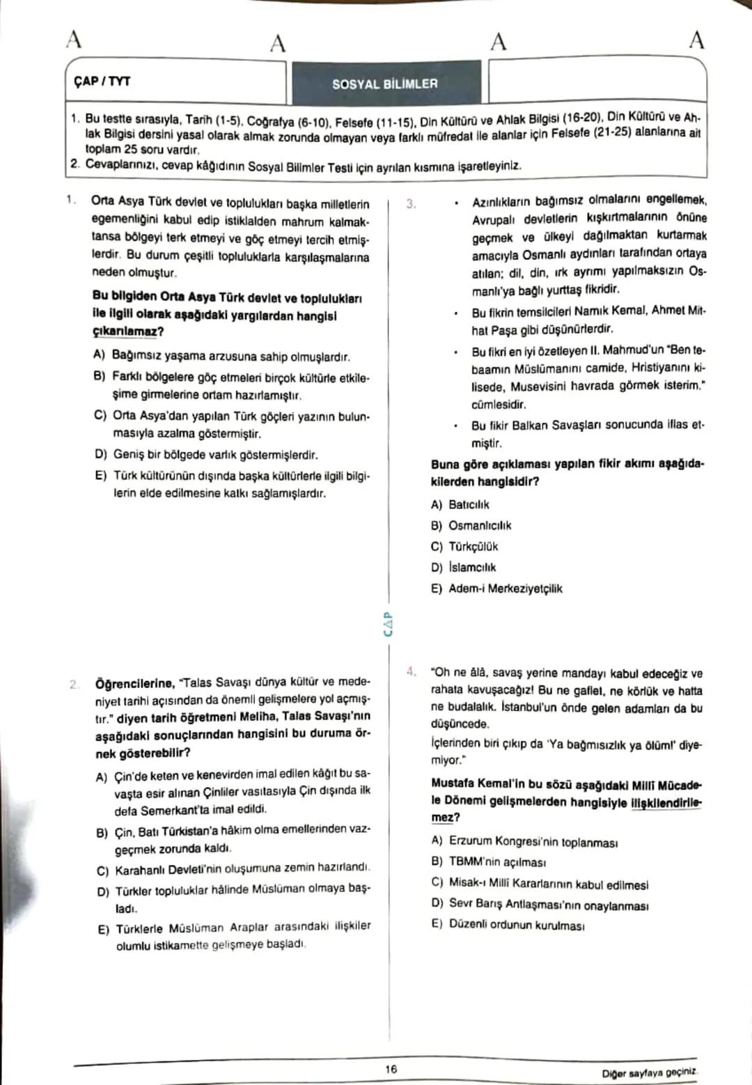 ÇAP/TYT
A
A
TÜRKÇE
1
1. Bu testte 40 soru vardır.
2. Cevaplarınızı, cevap kâğıdının Türkçe Testi için ayrılan kısmına işaretleyiniz.
2.
Çoğu