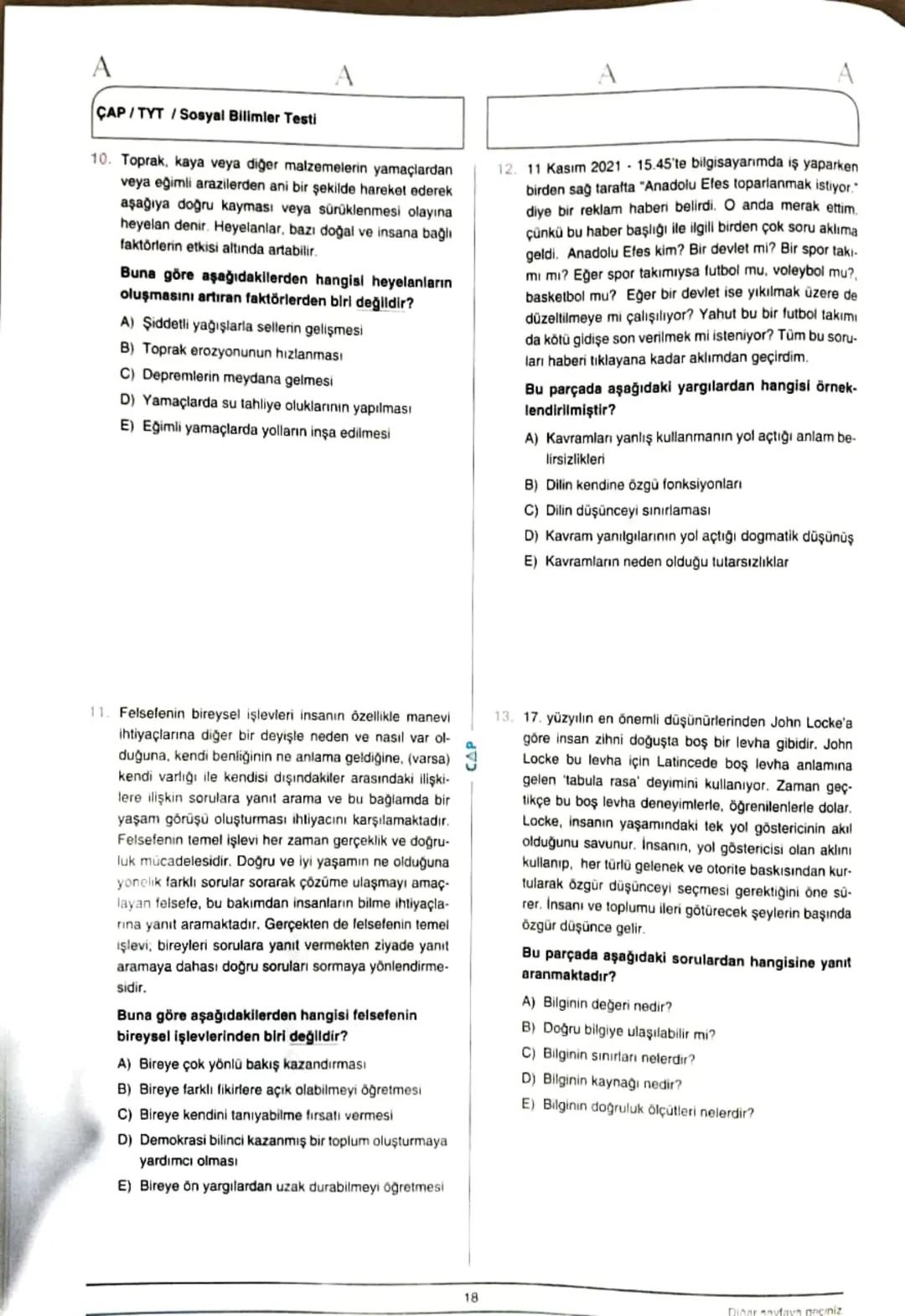 ÇAP/TYT
A
A
TÜRKÇE
1
1. Bu testte 40 soru vardır.
2. Cevaplarınızı, cevap kâğıdının Türkçe Testi için ayrılan kısmına işaretleyiniz.
2.
Çoğu