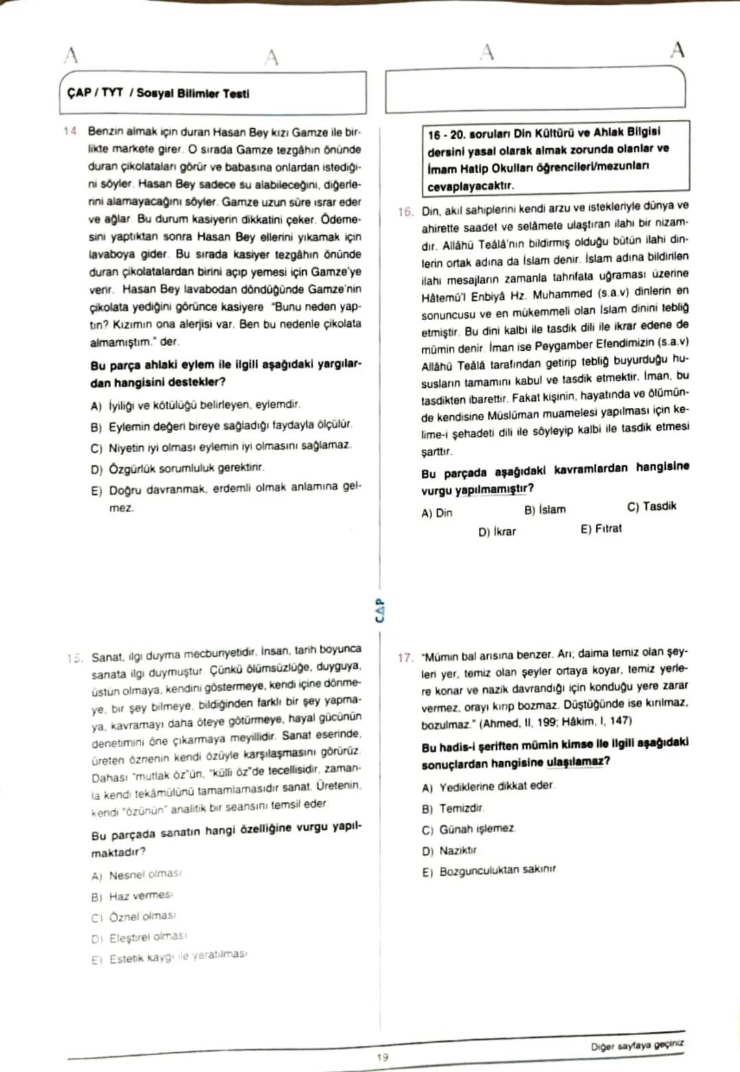 ÇAP/TYT
A
A
TÜRKÇE
1
1. Bu testte 40 soru vardır.
2. Cevaplarınızı, cevap kâğıdının Türkçe Testi için ayrılan kısmına işaretleyiniz.
2.
Çoğu