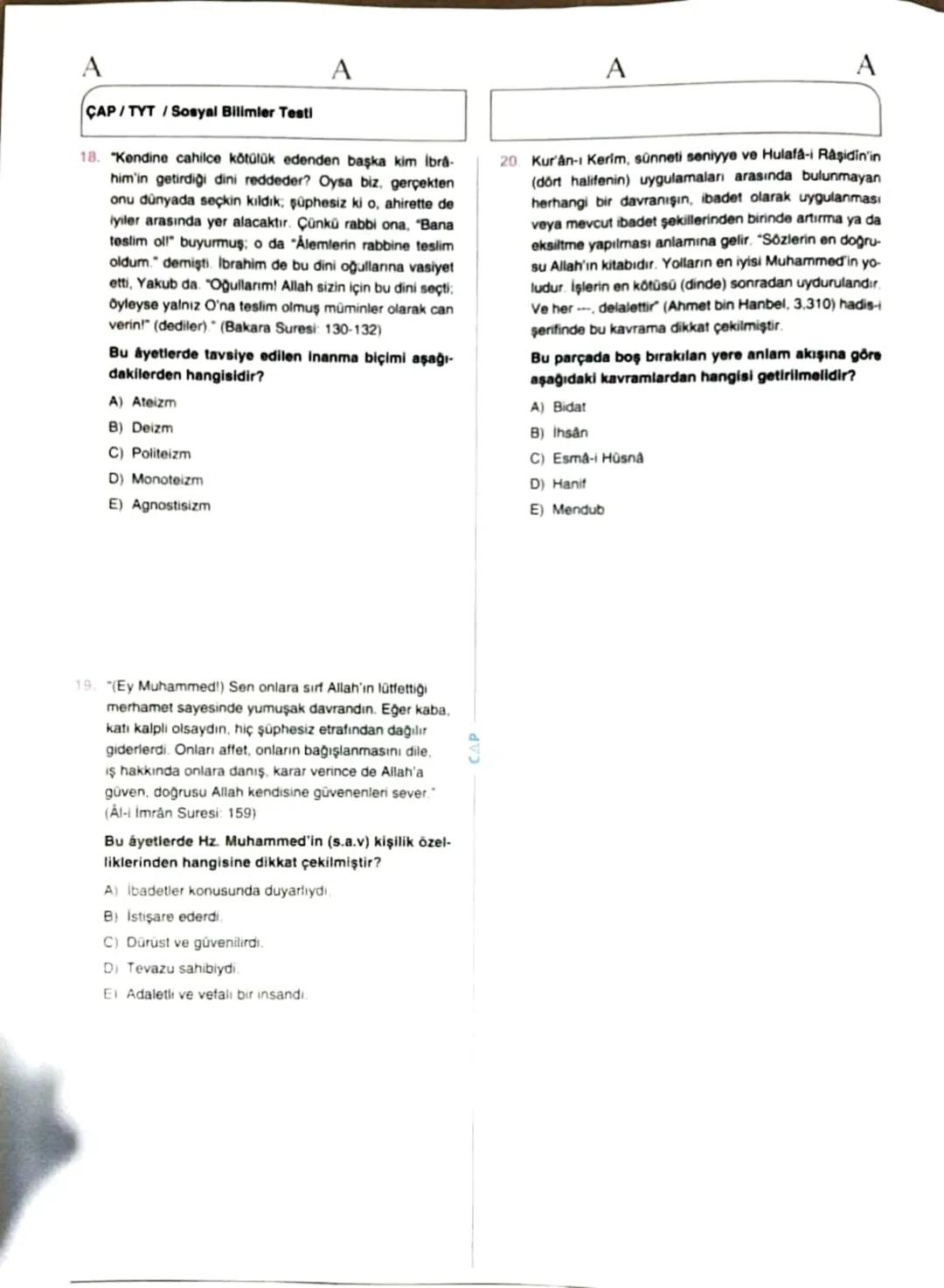 ÇAP/TYT
A
A
TÜRKÇE
1
1. Bu testte 40 soru vardır.
2. Cevaplarınızı, cevap kâğıdının Türkçe Testi için ayrılan kısmına işaretleyiniz.
2.
Çoğu