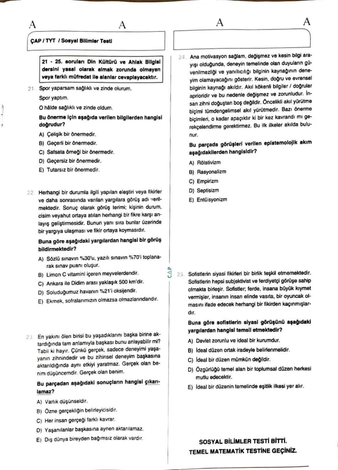 ÇAP/TYT
A
A
TÜRKÇE
1
1. Bu testte 40 soru vardır.
2. Cevaplarınızı, cevap kâğıdının Türkçe Testi için ayrılan kısmına işaretleyiniz.
2.
Çoğu