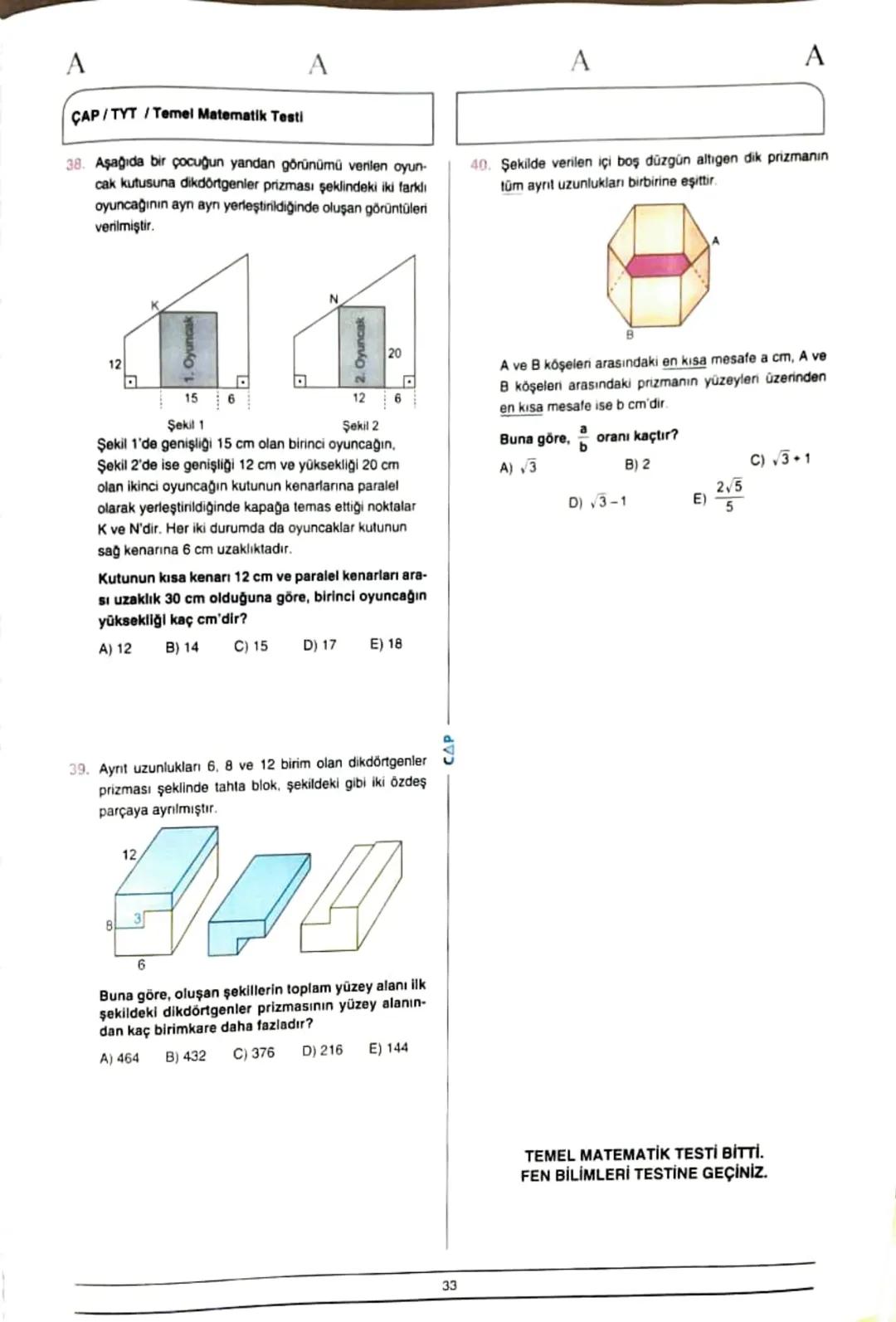 ÇAP/TYT
A
A
TÜRKÇE
1
1. Bu testte 40 soru vardır.
2. Cevaplarınızı, cevap kâğıdının Türkçe Testi için ayrılan kısmına işaretleyiniz.
2.
Çoğu