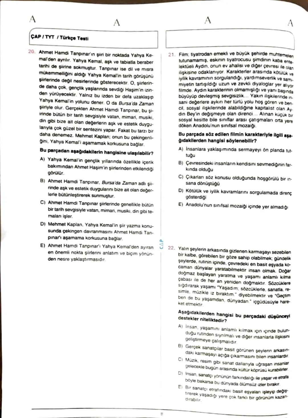 ÇAP/TYT
A
A
TÜRKÇE
1
1. Bu testte 40 soru vardır.
2. Cevaplarınızı, cevap kâğıdının Türkçe Testi için ayrılan kısmına işaretleyiniz.
2.
Çoğu