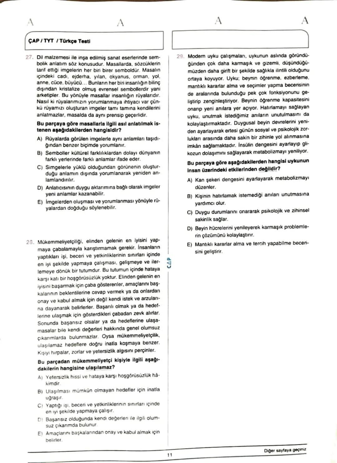 ÇAP/TYT
A
A
TÜRKÇE
1
1. Bu testte 40 soru vardır.
2. Cevaplarınızı, cevap kâğıdının Türkçe Testi için ayrılan kısmına işaretleyiniz.
2.
Çoğu