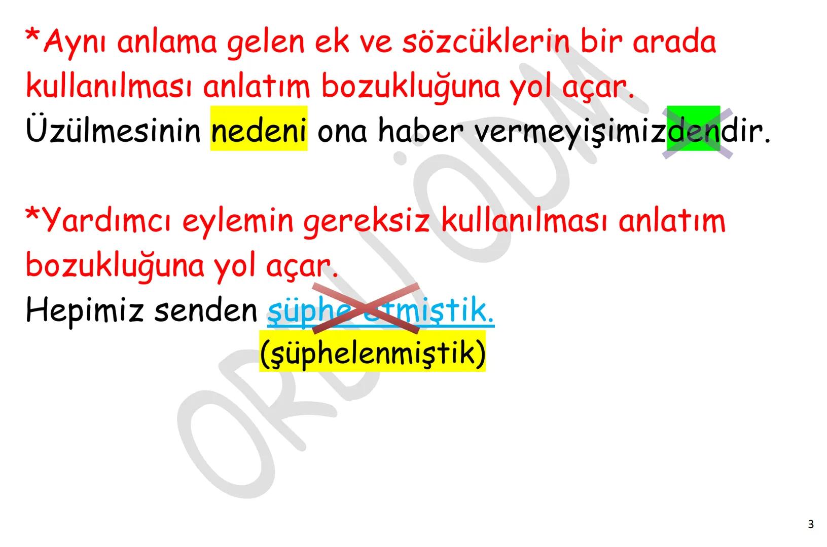 # YKS-TÜRKÇE
# ANLATIM
# BOZUKLUKLARI
ORDU
ÖDM A. ANLAMA DAYALI ANLATIM BOZUKLUKLARI
1. Gereksiz Sözcük Kullanımı
2. Sözcüğün Yanlış Anlam