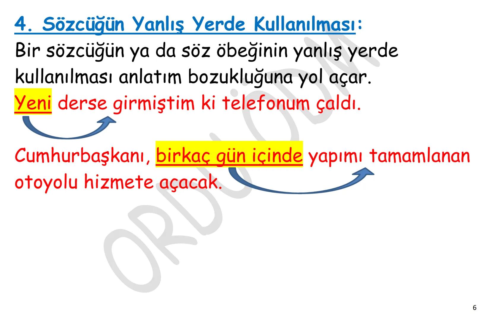 # YKS-TÜRKÇE
# ANLATIM
# BOZUKLUKLARI
ORDU
ÖDM A. ANLAMA DAYALI ANLATIM BOZUKLUKLARI
1. Gereksiz Sözcük Kullanımı
2. Sözcüğün Yanlış Anlam