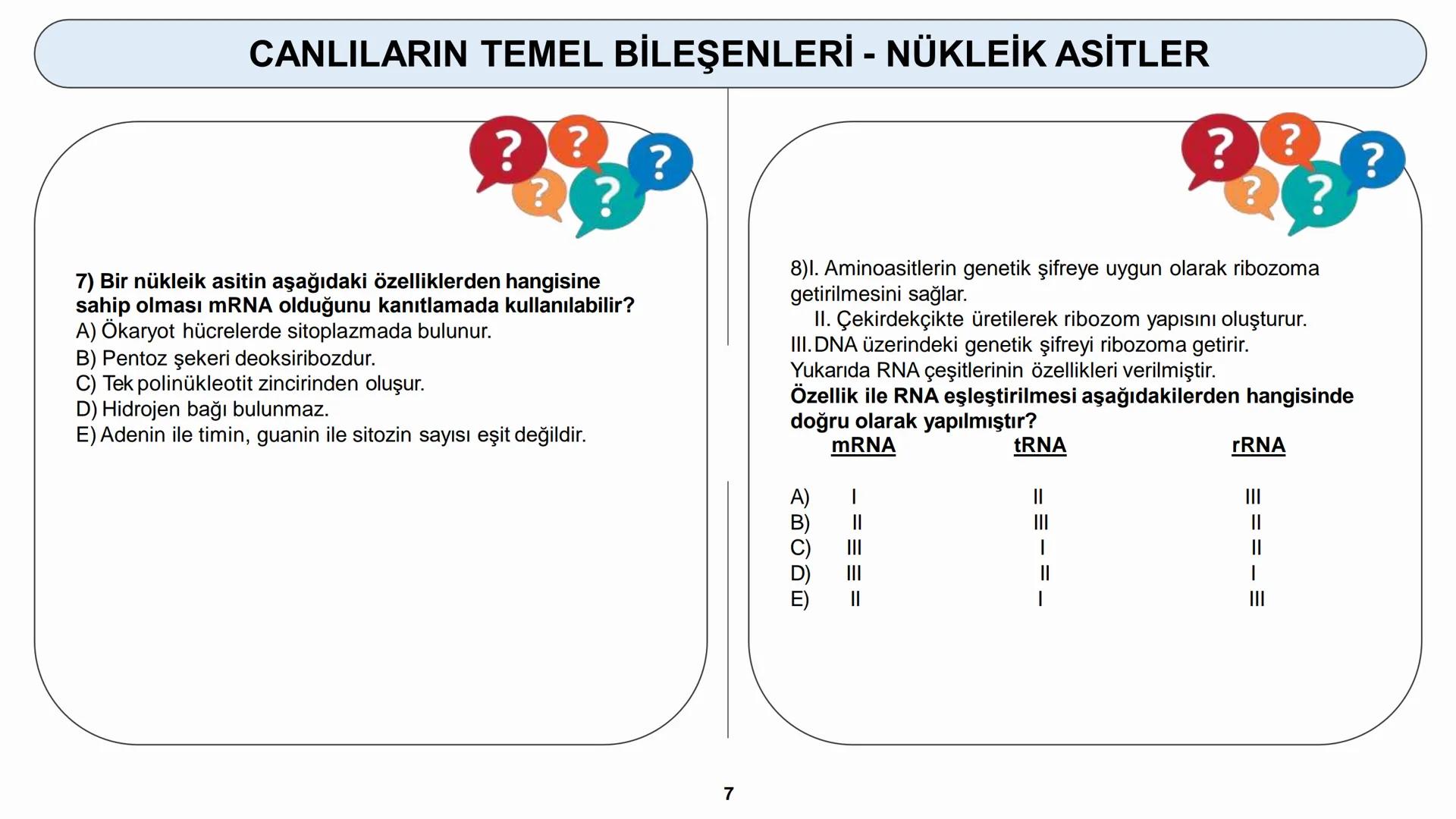 # CANLILARIN TEMEL BİLEŞENLERİ
ORGANİK MADDELER – NÜKLEİK ASİTLER --- OCR Start ---
CANLILARIN TEMEL BİLEŞENLERİ - NÜKLEİK ASİTLER
6) NÜKLE