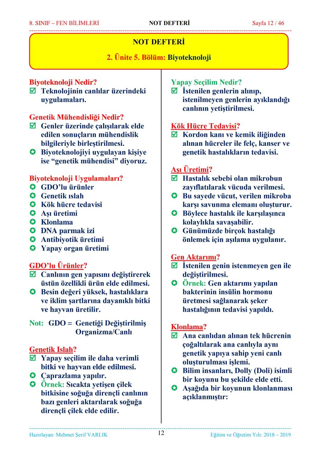 8. SINIF-FEN BİLİMLERİ
NOT DEFTERİ
Sayfa 1/46
NOT DEFTERİ
8. SINIF FEN BİLİMLERİ
İçindekiler
1. ÜNİTE
Mevsimler ve İklim
1. Bölüm.
Mevsimler