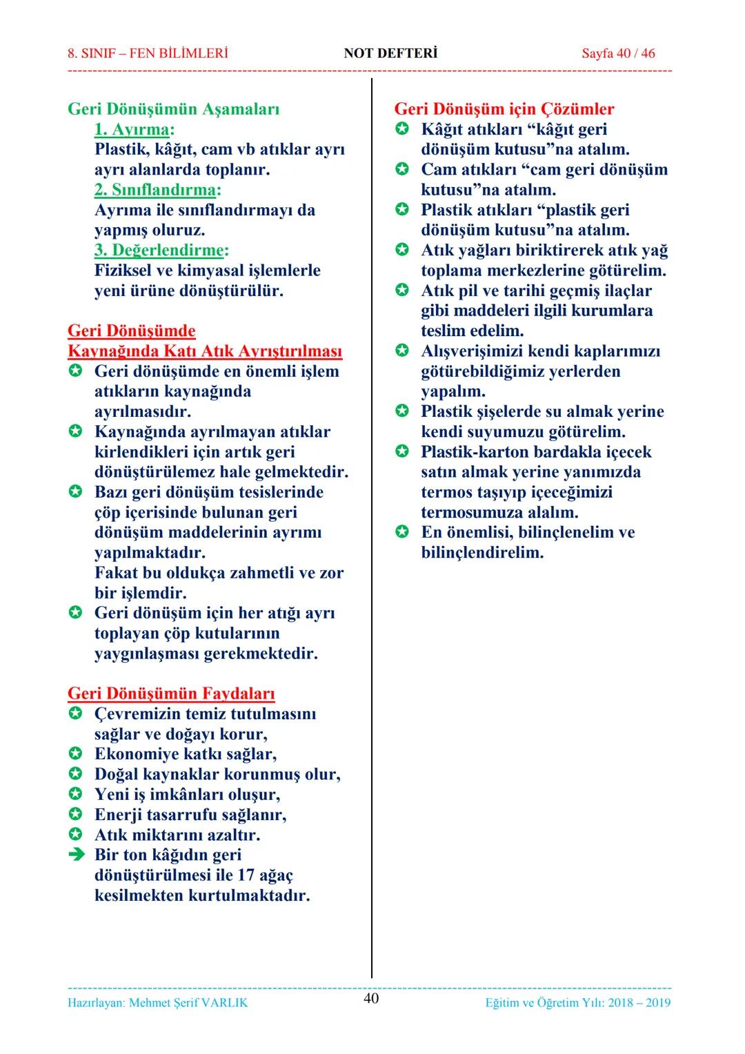 8. SINIF-FEN BİLİMLERİ
NOT DEFTERİ
Sayfa 1/46
NOT DEFTERİ
8. SINIF FEN BİLİMLERİ
İçindekiler
1. ÜNİTE
Mevsimler ve İklim
1. Bölüm.
Mevsimler