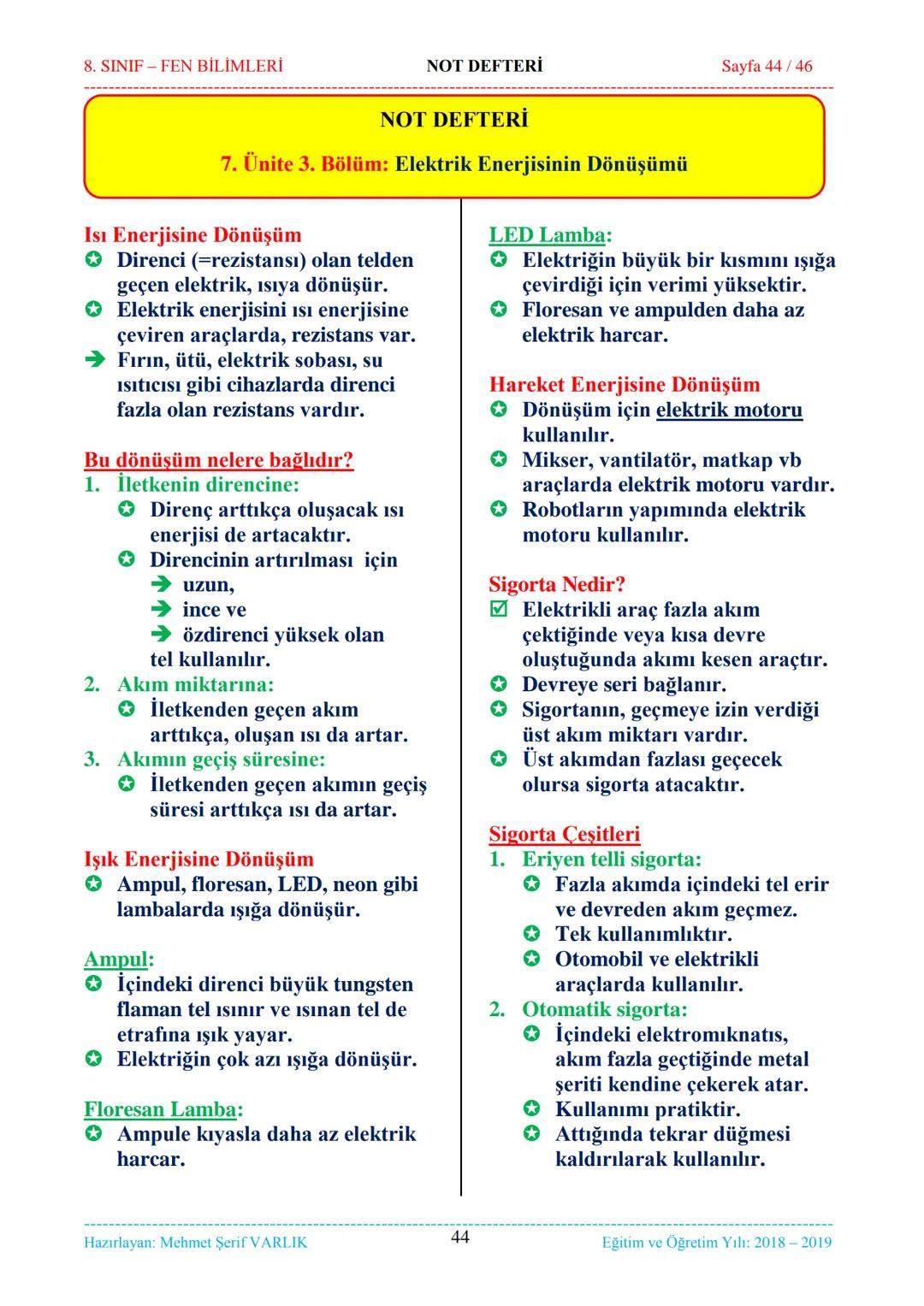 8. SINIF-FEN BİLİMLERİ
NOT DEFTERİ
Sayfa 1/46
NOT DEFTERİ
8. SINIF FEN BİLİMLERİ
İçindekiler
1. ÜNİTE
Mevsimler ve İklim
1. Bölüm.
Mevsimler