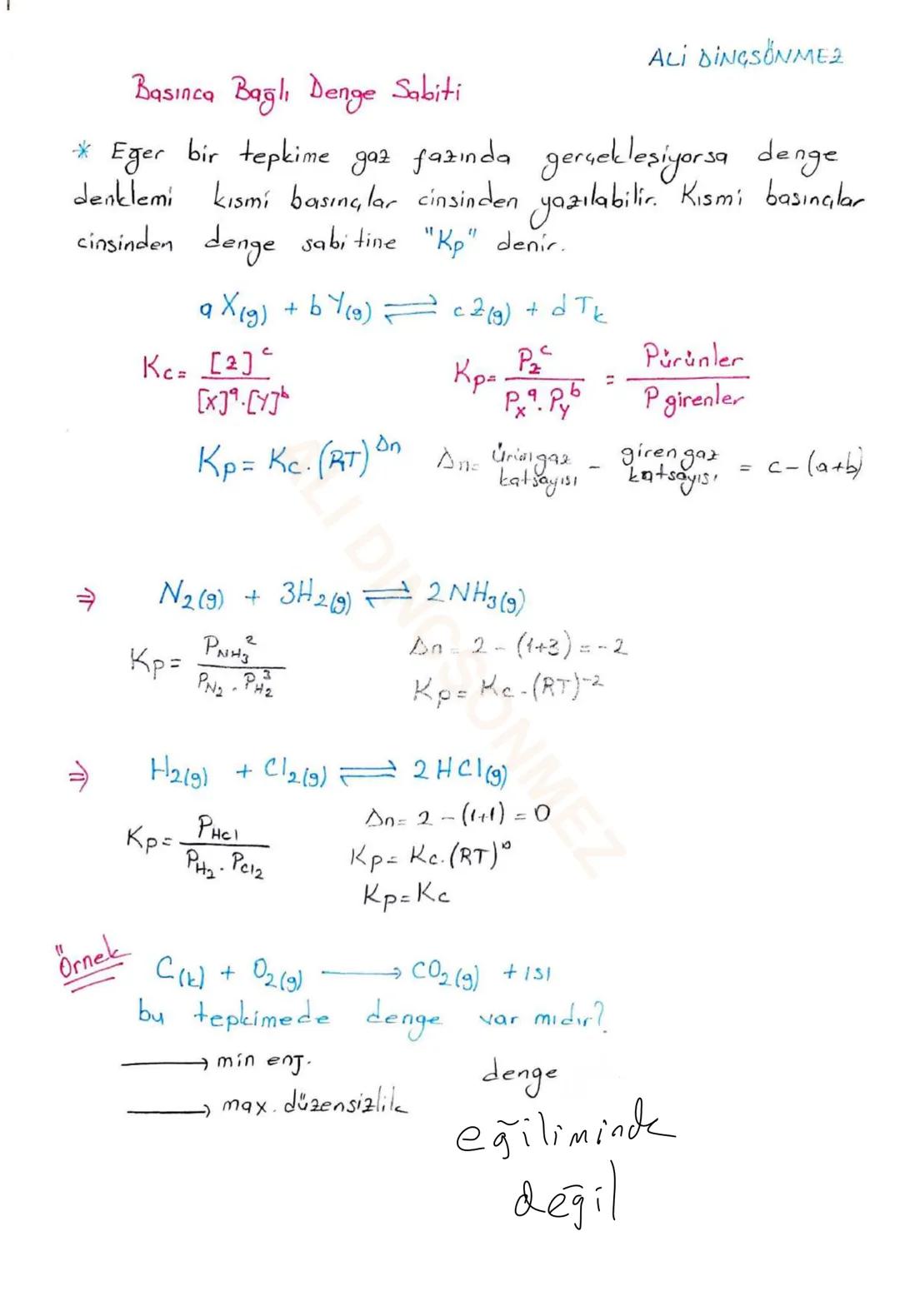 ALİ DİNGSONME2
KİMYASAL DENGE
* Evrende maddelerin ortak iki eğilimi vardır
1. Maksimum düzensiz olma
2. Minimum enerjiye sahip olma
Bu iki