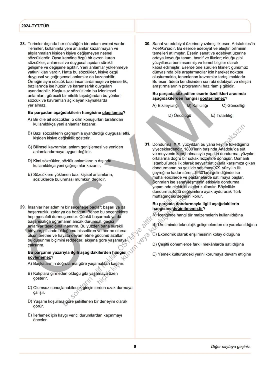 ÖSYM
T.C. Ölçme, Seçme ve Yerleştirme Merkezi
YÜKSEKÖĞRETİM KURUMLARI SINAVI
TEMEL YETERLİLİK TESTİ
(2024-TYT)
8 HAZİRAN 2024 CUMARTESİ
Bu t