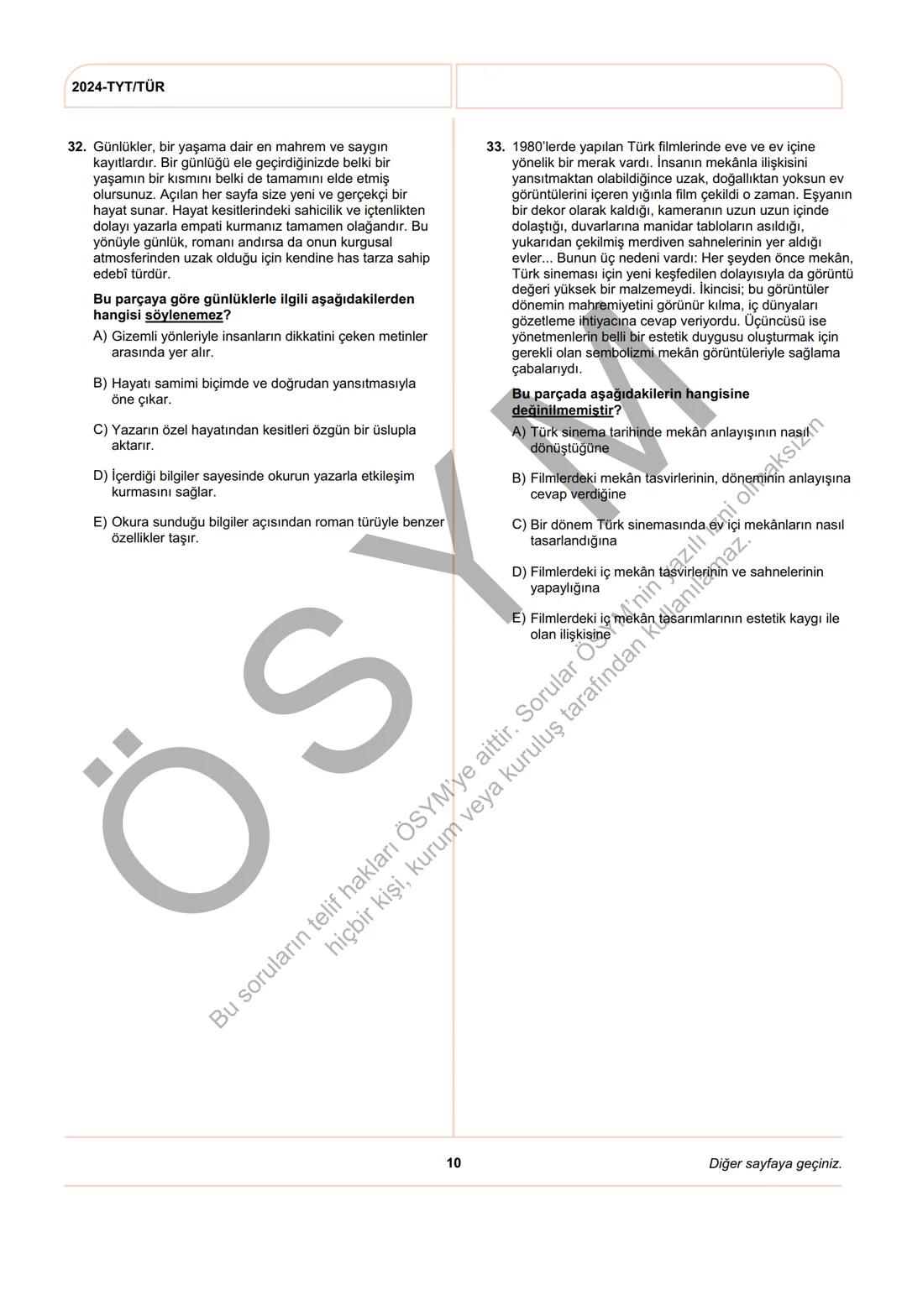 ÖSYM
T.C. Ölçme, Seçme ve Yerleştirme Merkezi
YÜKSEKÖĞRETİM KURUMLARI SINAVI
TEMEL YETERLİLİK TESTİ
(2024-TYT)
8 HAZİRAN 2024 CUMARTESİ
Bu t