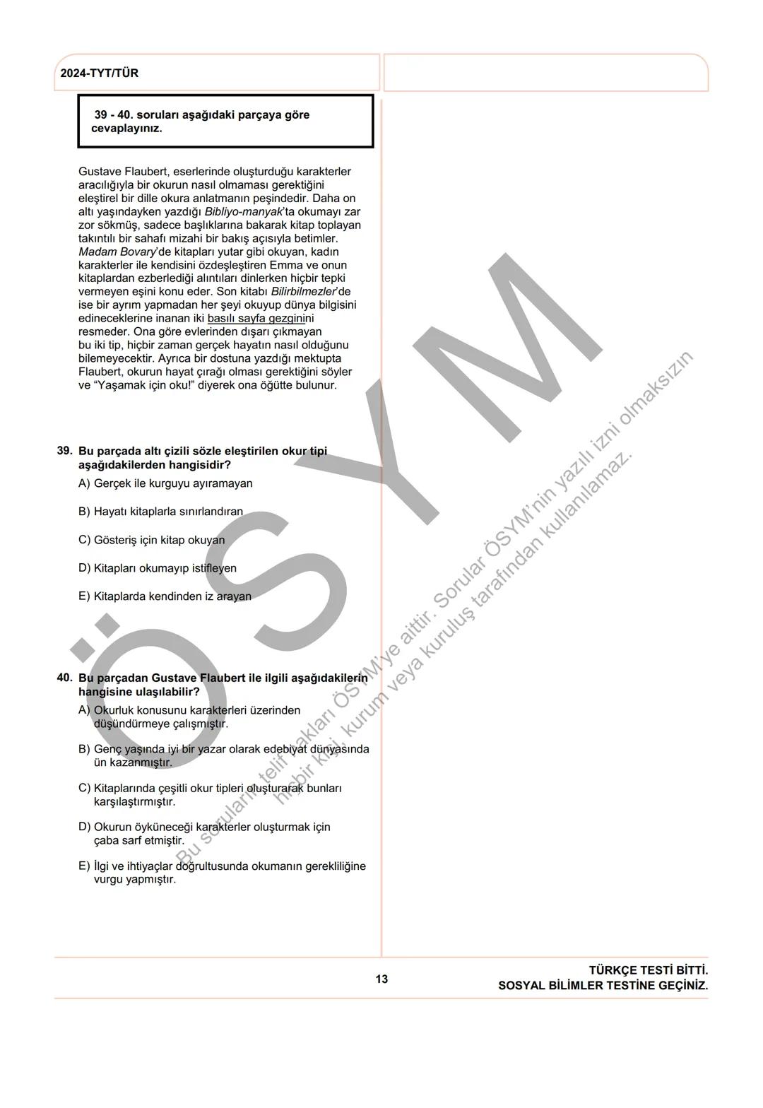 ÖSYM
T.C. Ölçme, Seçme ve Yerleştirme Merkezi
YÜKSEKÖĞRETİM KURUMLARI SINAVI
TEMEL YETERLİLİK TESTİ
(2024-TYT)
8 HAZİRAN 2024 CUMARTESİ
Bu t