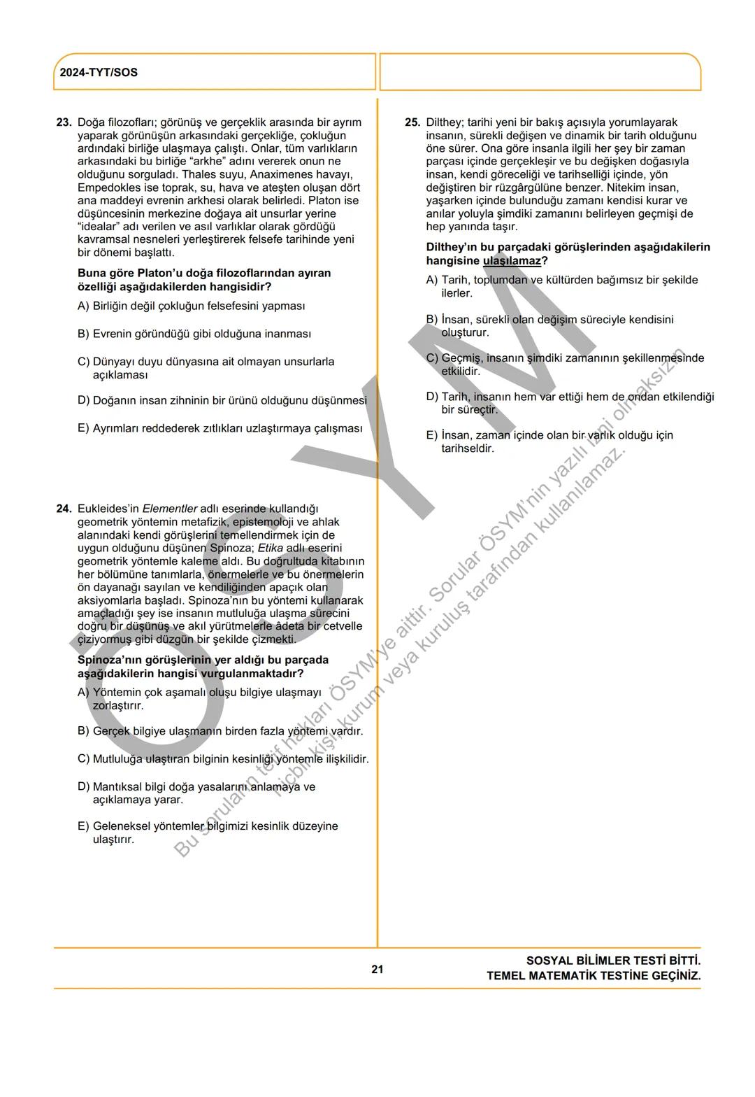 ÖSYM
T.C. Ölçme, Seçme ve Yerleştirme Merkezi
YÜKSEKÖĞRETİM KURUMLARI SINAVI
TEMEL YETERLİLİK TESTİ
(2024-TYT)
8 HAZİRAN 2024 CUMARTESİ
Bu t