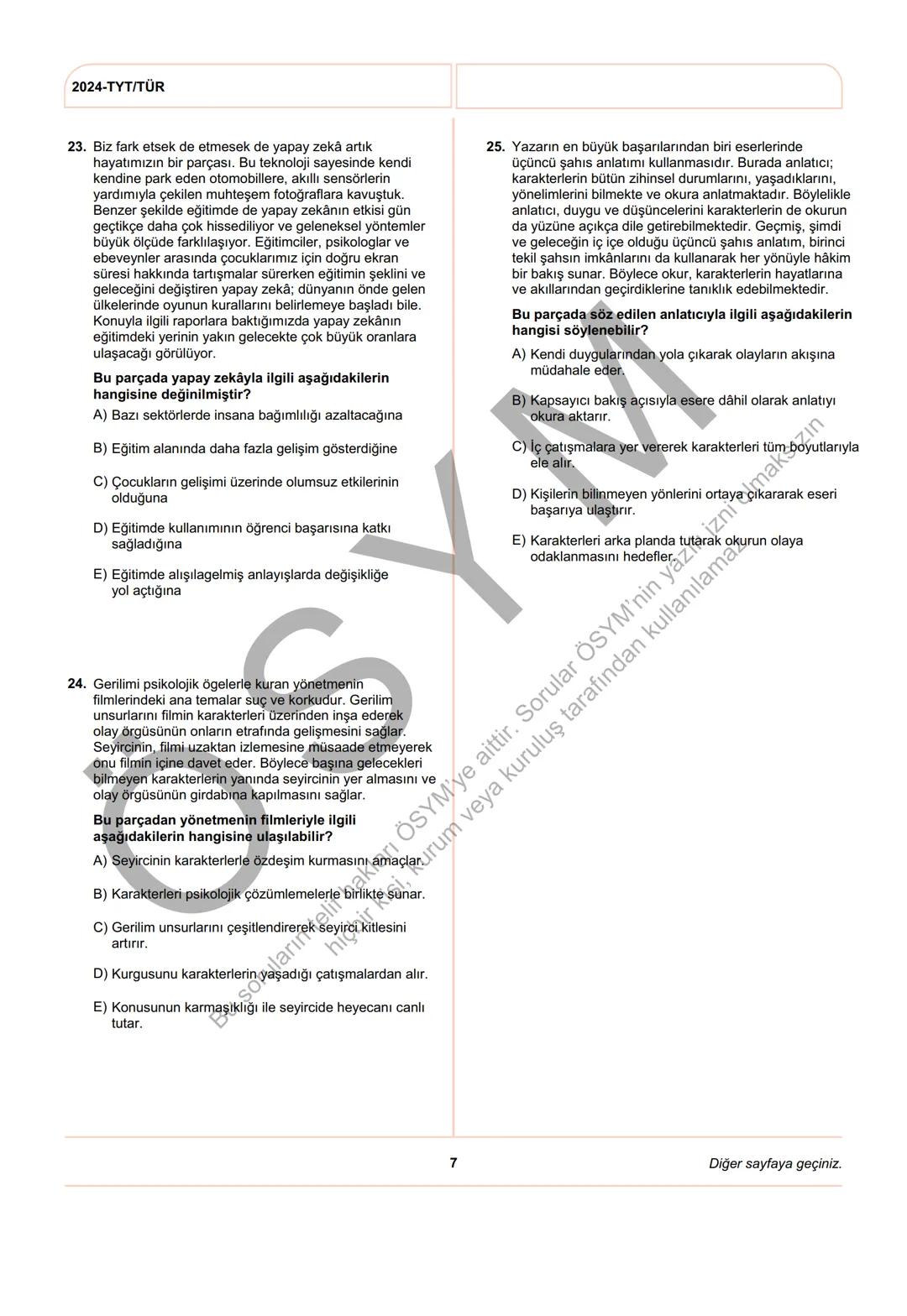 ÖSYM
T.C. Ölçme, Seçme ve Yerleştirme Merkezi
YÜKSEKÖĞRETİM KURUMLARI SINAVI
TEMEL YETERLİLİK TESTİ
(2024-TYT)
8 HAZİRAN 2024 CUMARTESİ
Bu t