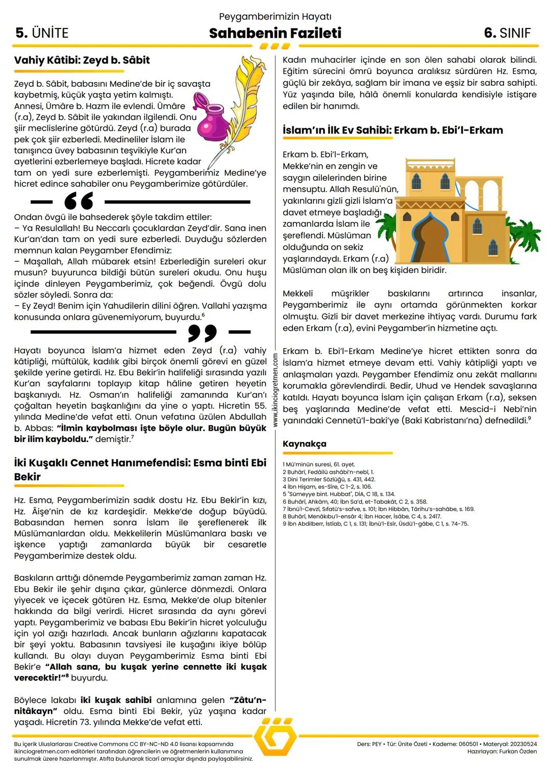 5. ÜNİTE
1. Ayetlerin Diliyle Sahabe
Peygamberimizin Hayatı
Sahabenin Fazileti
Hz. Peygamber zamanında yaşamış, Müslüman olarak
Peygamberimi