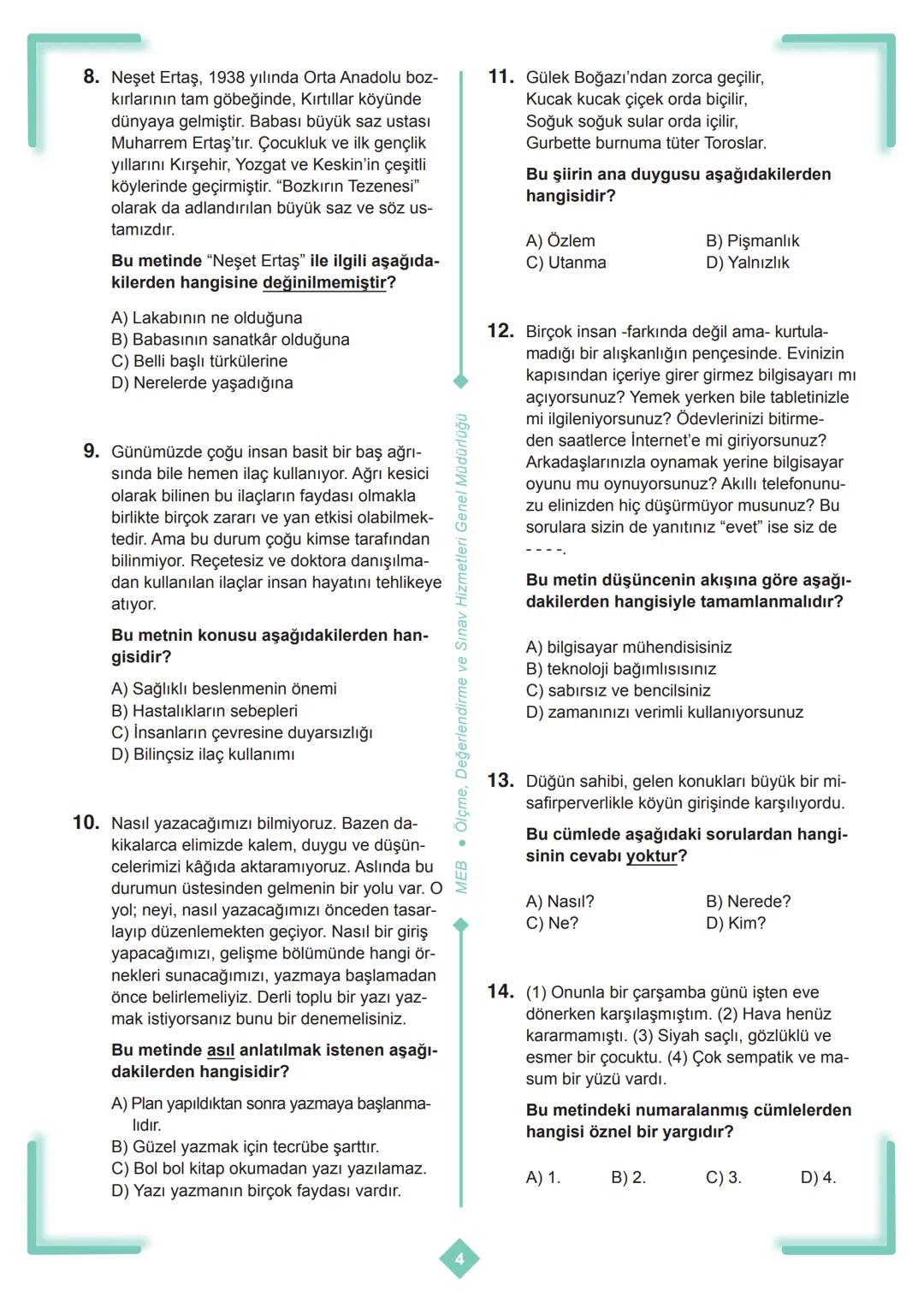 X
*
**
MILLI EGI
URIYETI A
CUMHURI
BAKANLIĞI TÜRKI
+
X
+
5. SINIF
ÇALIŞMA SORULARI
X
+
D
X
+
+
+
X
D ## İSTİKLAL MARŞI
Korkma, sönmez bu ş