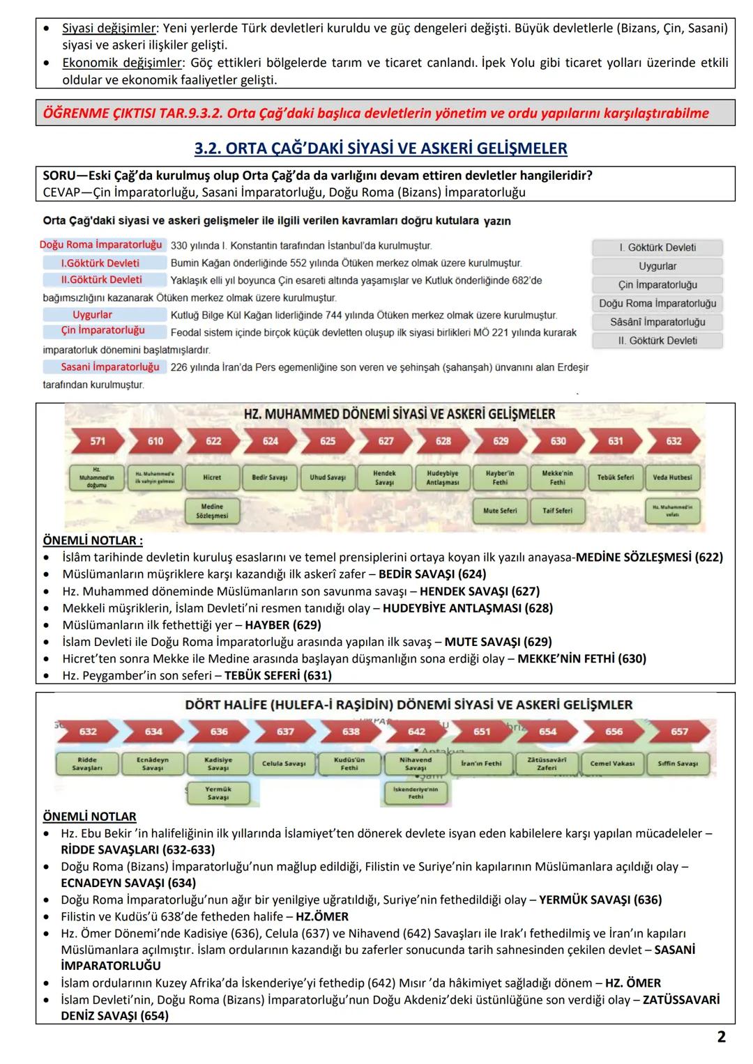 # TARİH 9.SINIF 2.DÖNEM 2.SINAVA HAZIRLIK ÇALIŞMA KAĞIDI (3.ÜNİTE)
ÖĞRENME ÇIKTISI TAR.9.3.1. Orta Çağ’da yaşanan kitlesel göçlerin Avrupa