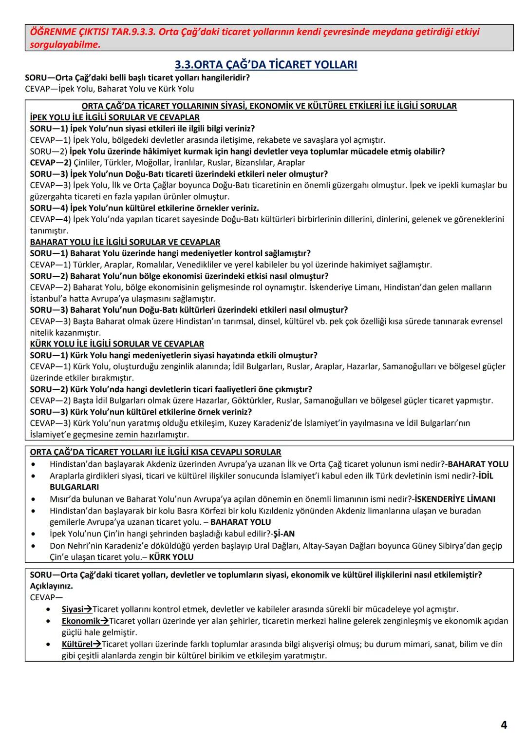 # TARİH 9.SINIF 2.DÖNEM 2.SINAVA HAZIRLIK ÇALIŞMA KAĞIDI (3.ÜNİTE)
ÖĞRENME ÇIKTISI TAR.9.3.1. Orta Çağ’da yaşanan kitlesel göçlerin Avrupa