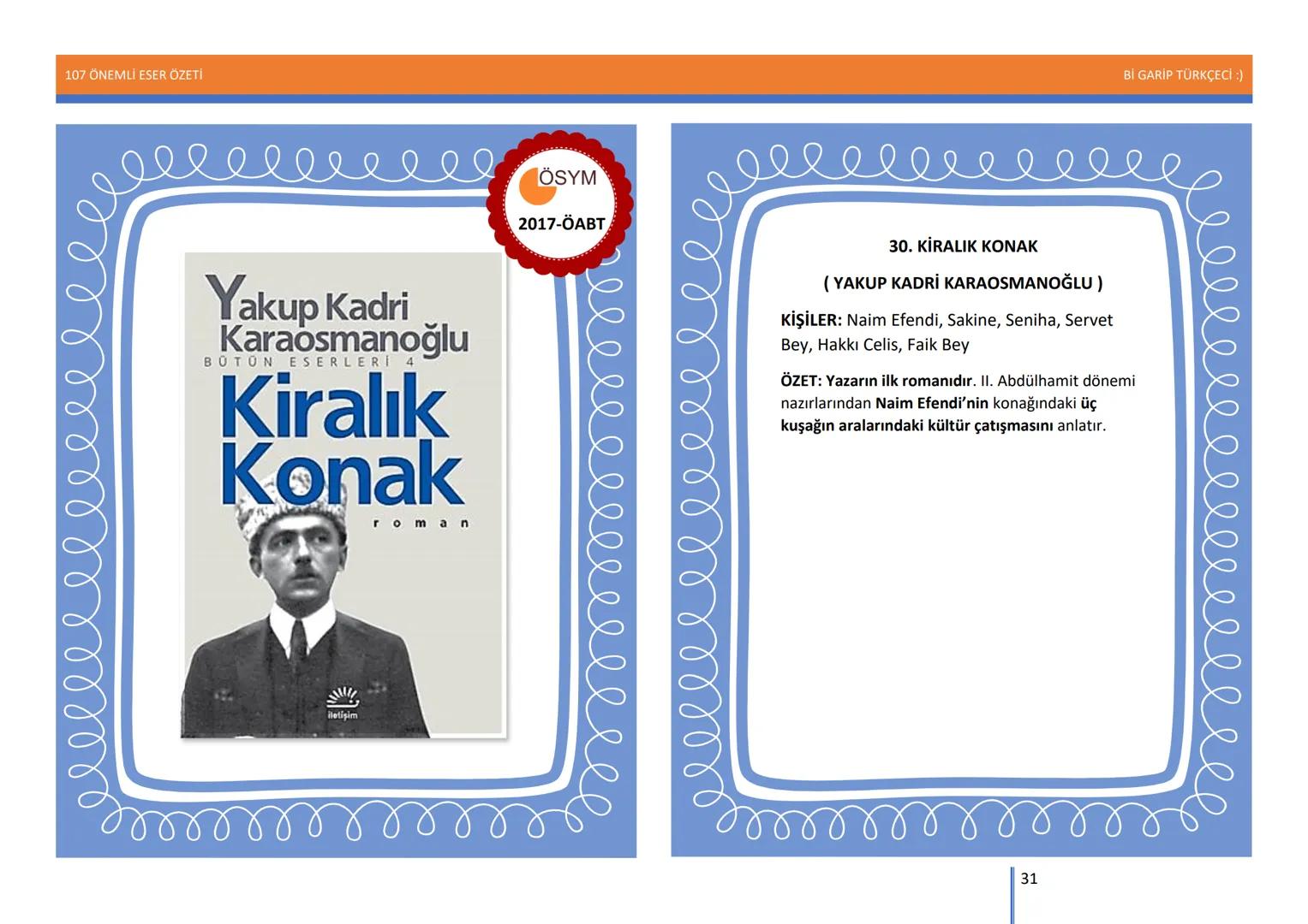 107 ÖNEMLİ ESER ÖZETİ
107
ÖNEMLİ
ESER
ÖZETİ
Bİ GARİP TÜRKÇECİ
1
Bİ GARİP TÜRKÇECİ :) 107 ÖNEMLİ ESER ÖZETİ
Bİ GARİP TÜRKÇECİ :)
ŞEMSETTİN
