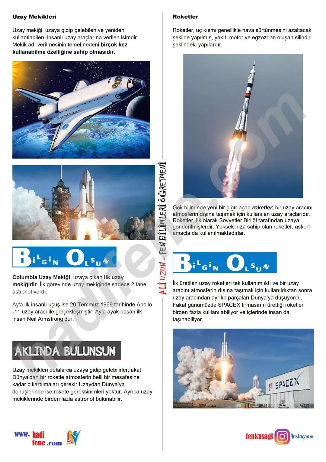 7.SINIF 1.ÜNİTE
GÜNEŞ SİSTEMİ VE ÖTESİ
UZAY ARAŞTIRMALARI
Ali Hocayla Hadi Fene
www.hadifene.com
UZAY TEKNOLOJİLERİ
Eski çağlardan günümüze