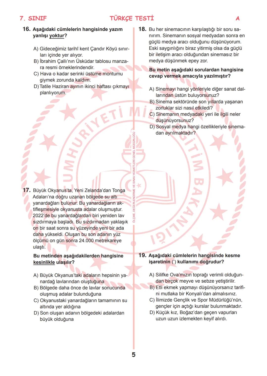 *
*
T.C.
MİLLÎ EĞİTİM BAKANLIĞI
ÖLÇME, DEĞERLENDİRME VE SINAV
HİZMETLERİ GENEL MÜDÜRLÜĞÜ
İLKÖĞRETİM VE ORTAÖĞRETİM
KURUMLARI BURSLULUK SINAV