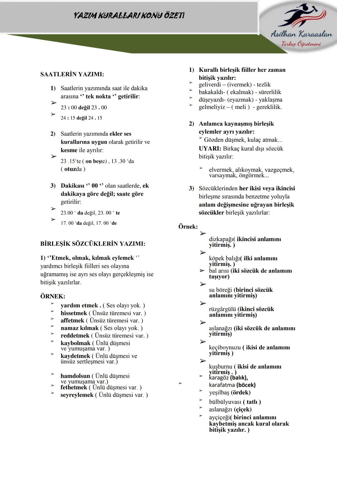 YAZIM KURALLARI KONU ÖZETI
Asilhan Karaaslan
Türkçe Öğretmeni
BÜYÜK HARFLERİN KULLANILDIĞI
YERLER:
1) Cümleler büyük harfle başlar:
ÖRNEK:
U