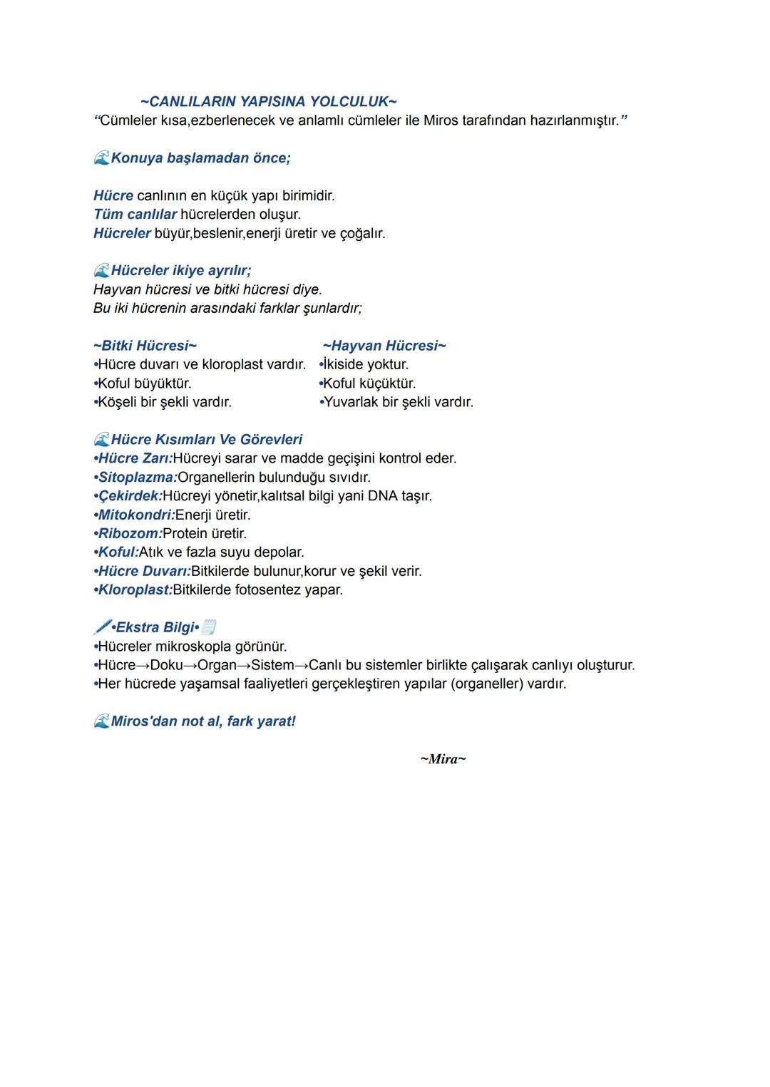 --- OCR Start ---
~CANLILARIN YAPISINA YOLCULUK~
"Cümleler kısa, ezberlenecek ve anlamlı cümleler ile Miros tarafından hazırlanmıştır."
Konu