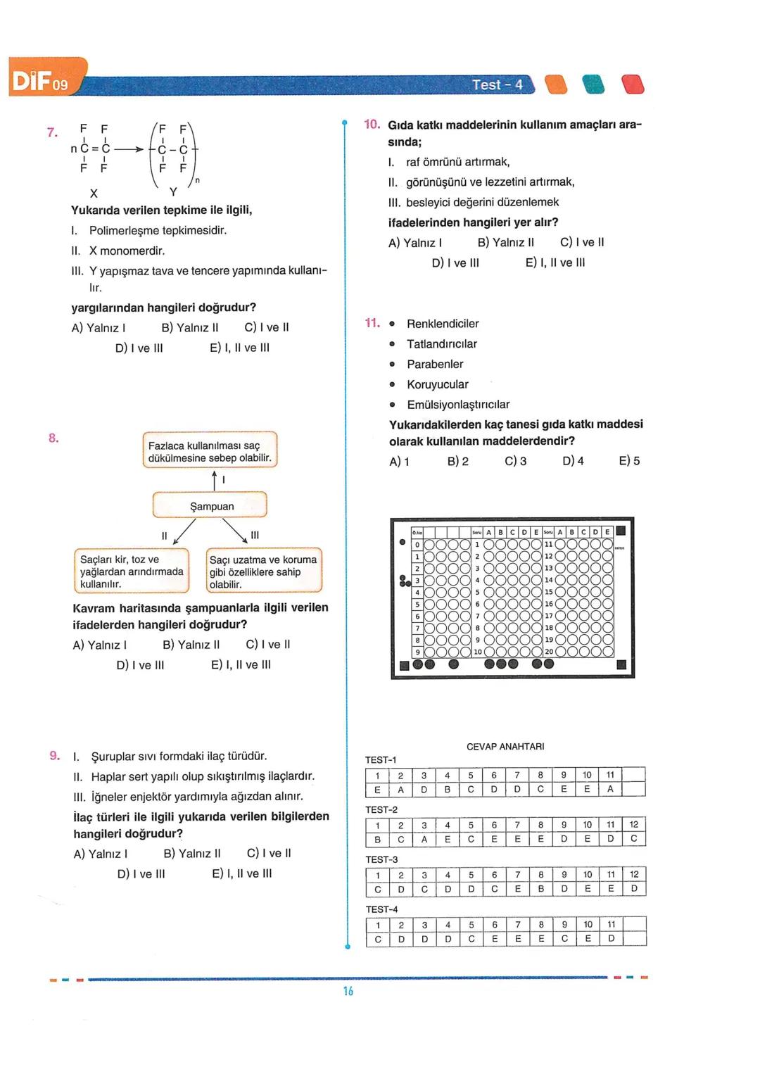 ## DIF
## KİMYA
FÖY
09
## KİMYA HER YERDE
##YAYGIN GÜNLÜK HAYAT KİMYASALLARI
### Temizlik Maddelerinin Özellikleri
Günlük hayattaki akti